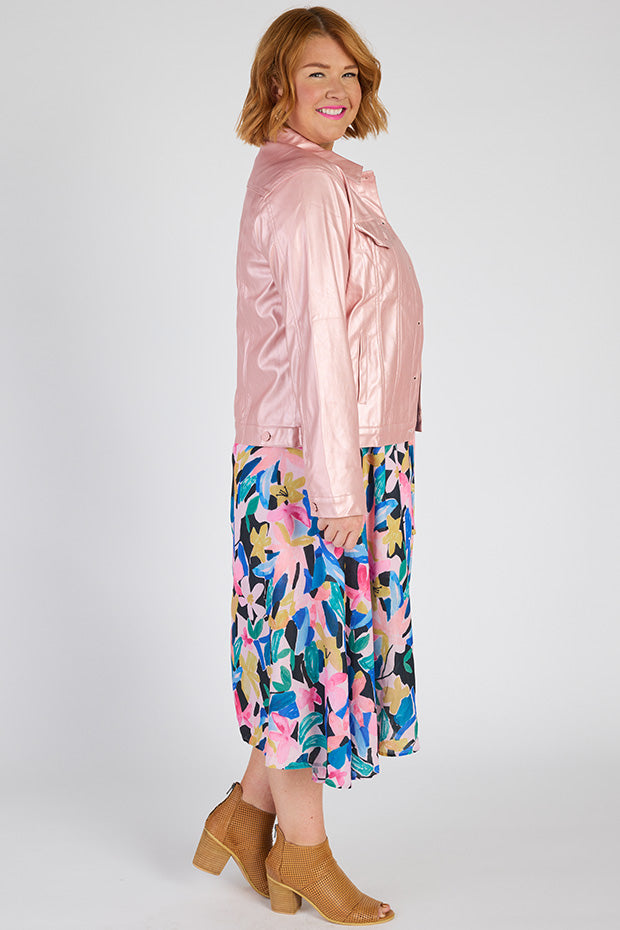 Brigitta Pink Metallic Jacket – Pink Metallic biker jacket