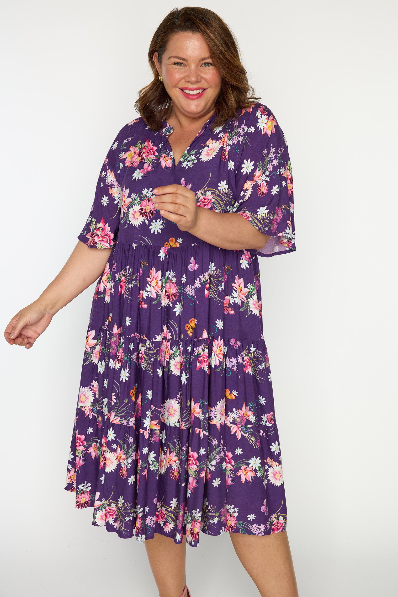 Chrissie Butterfly Kisses Plum Dress – Butterfly Kisses Plum midi dress