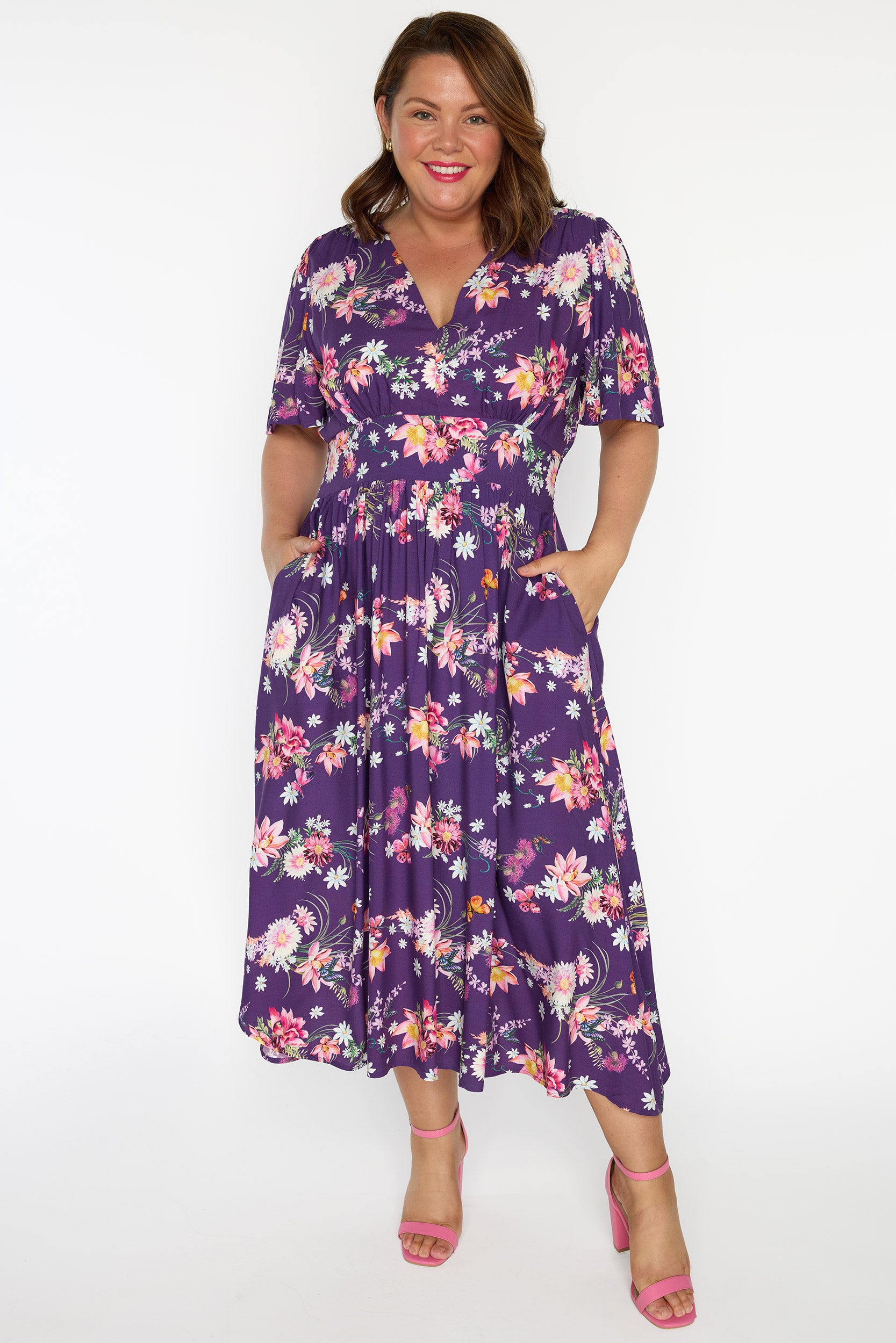 Eloise Butterfly Kisses Plum Dress – Butterfly Kisses Plum midi dress
