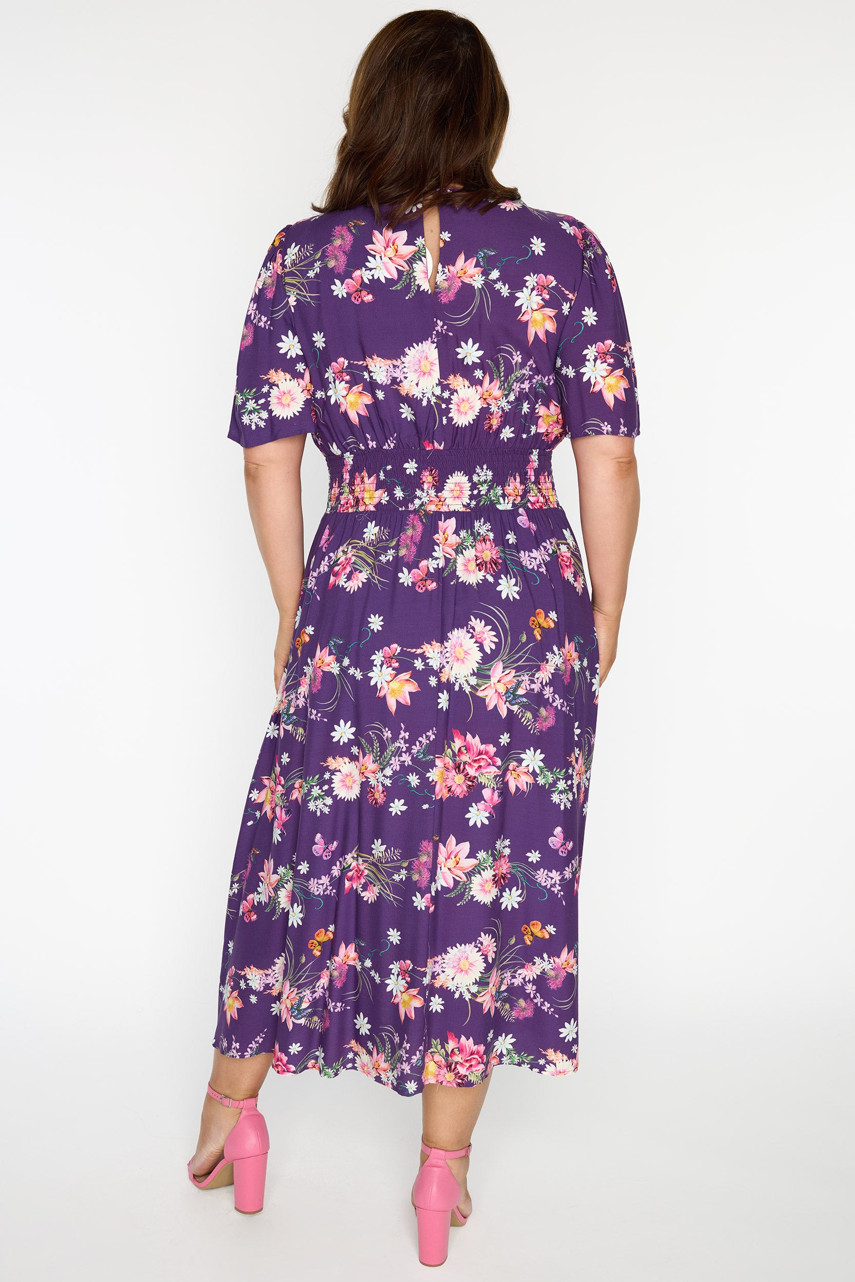 Eloise Butterfly Kisses Plum Dress โ Butterfly Kisses Plum midi dress