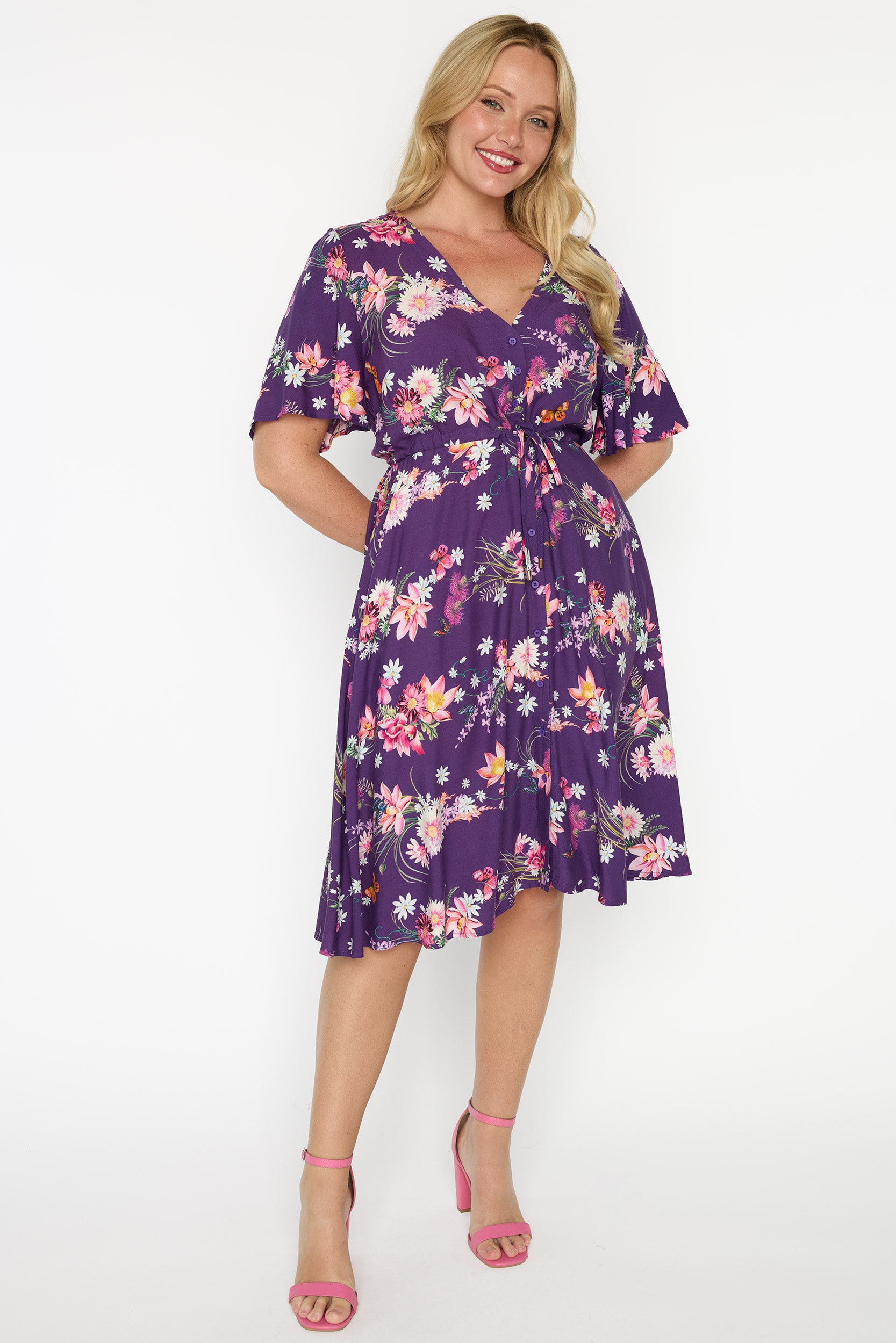 Jaz Butterfly Kisses Plum Dress โ Butterfly Kisses Plum knee length dress