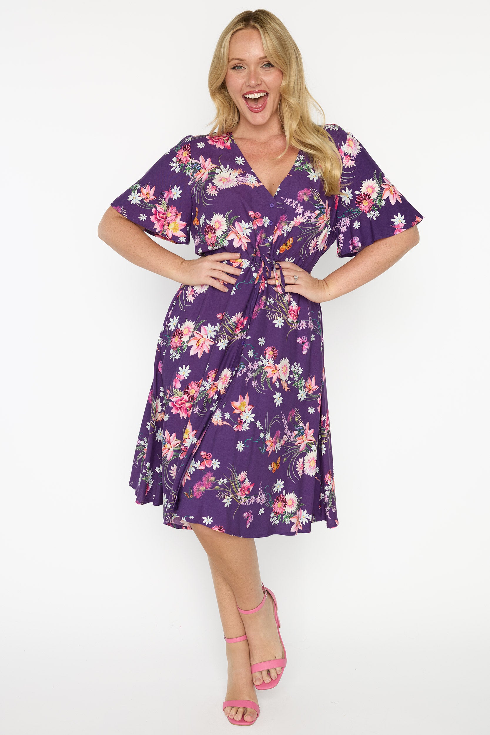 Jaz Butterfly Kisses Plum Dress โ Butterfly Kisses Plum knee length dress