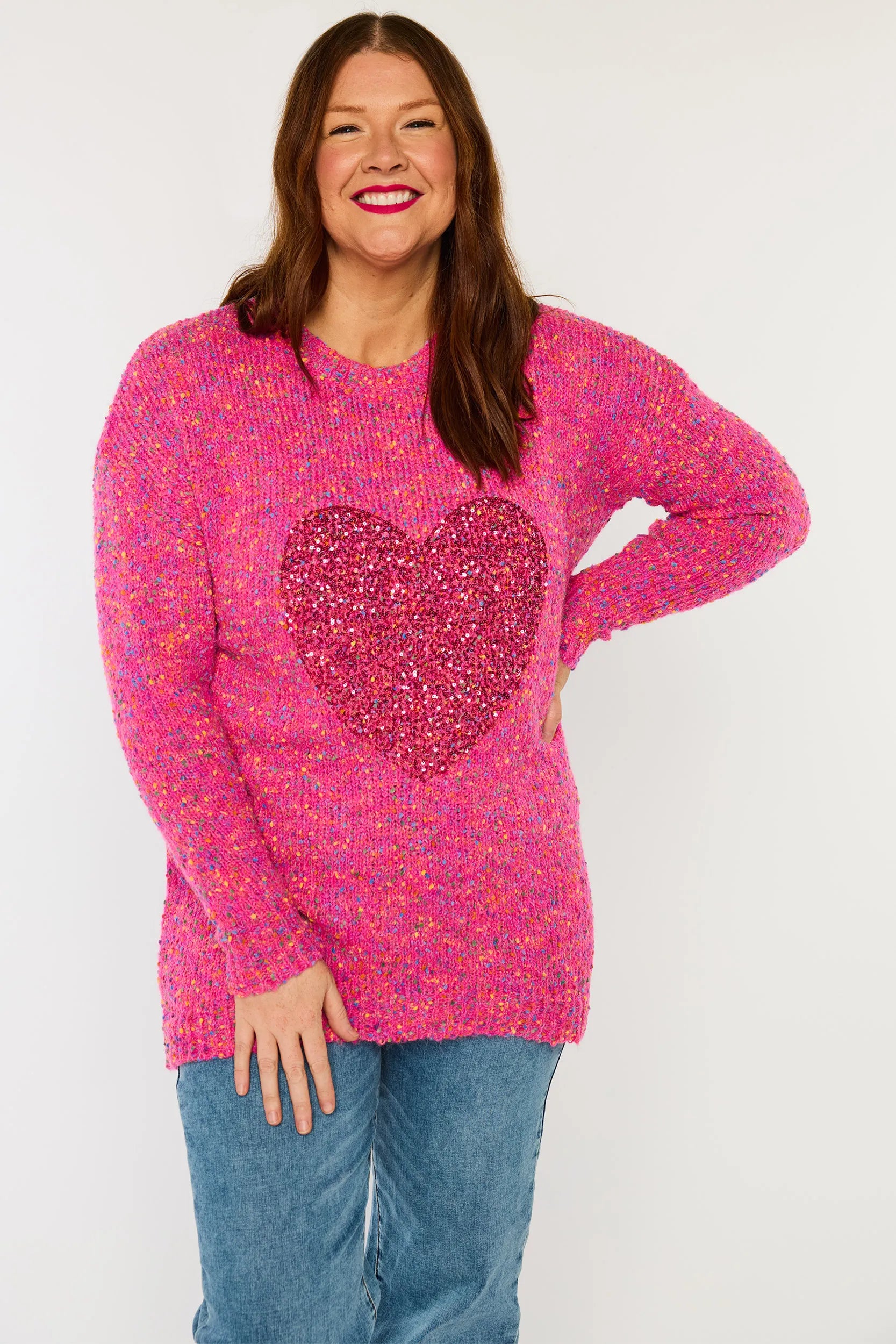 Cathy Pink Marle Knit â Pink Marle knit jumper