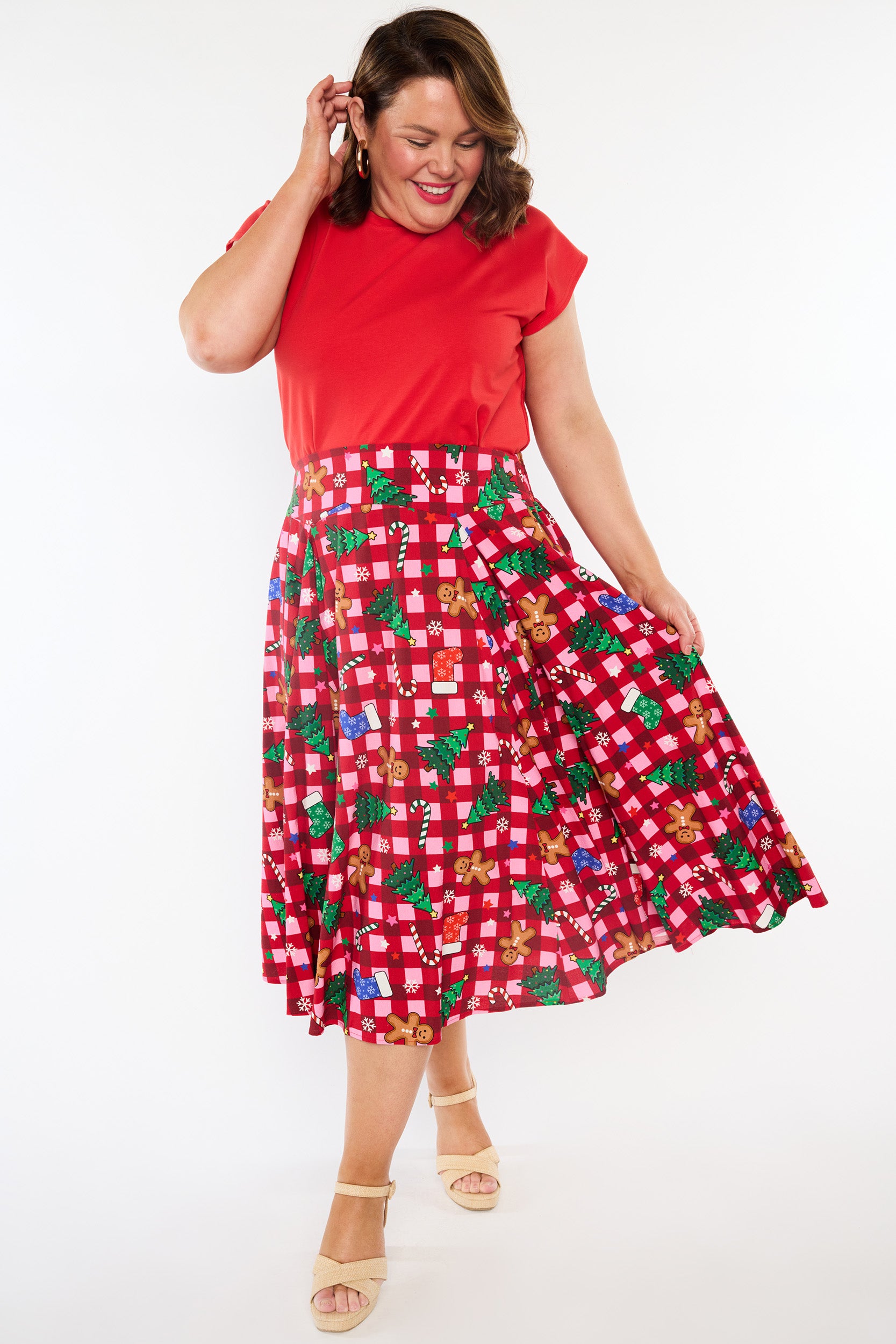 Beth Christmas On Gingham Skirt (Pre-Order)
