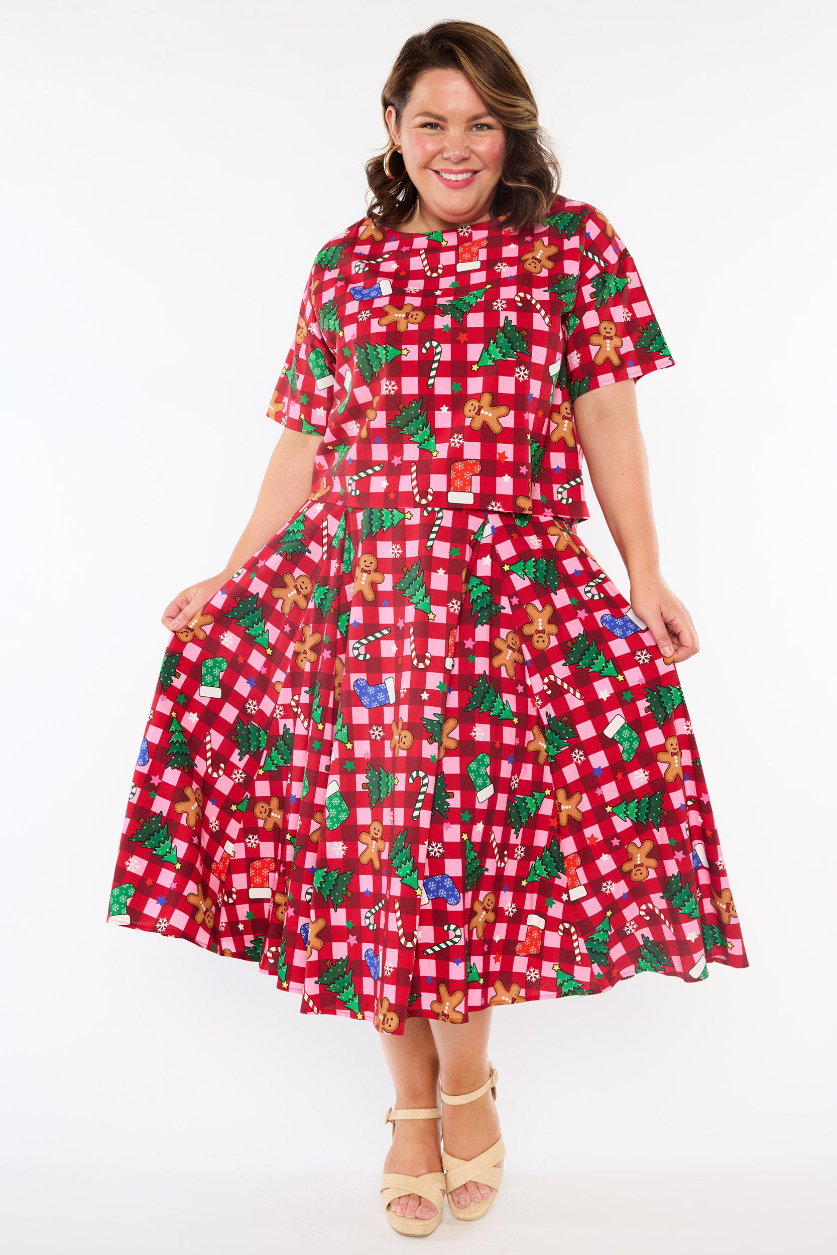 Beth Christmas On Gingham Skirt (Pre-Order)