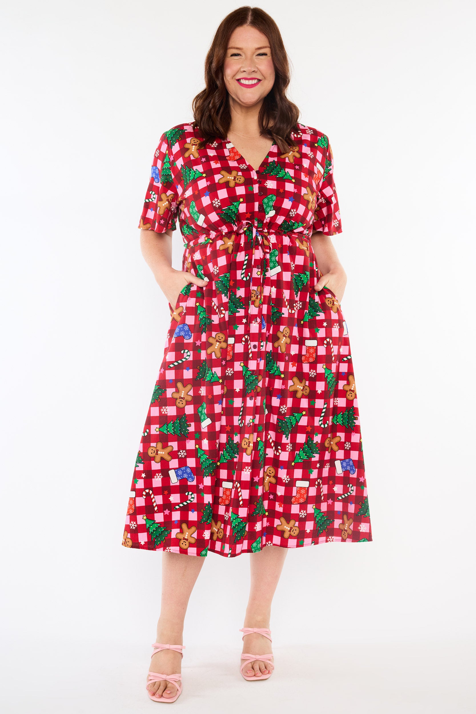 Marley Cotton Christmas On Gingham Dress (Pre-Order)