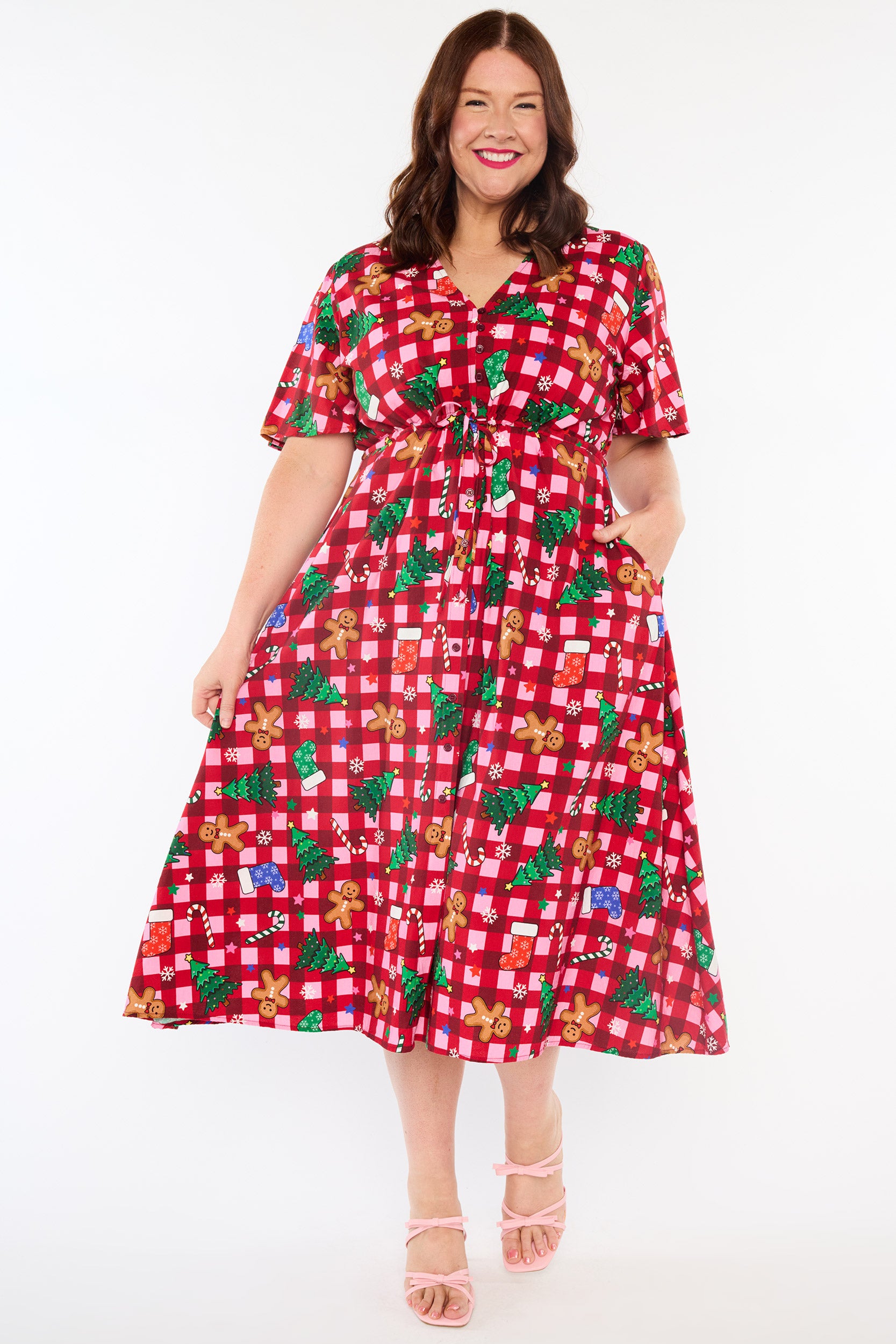 Marley Cotton Christmas On Gingham Dress (Pre-Order)