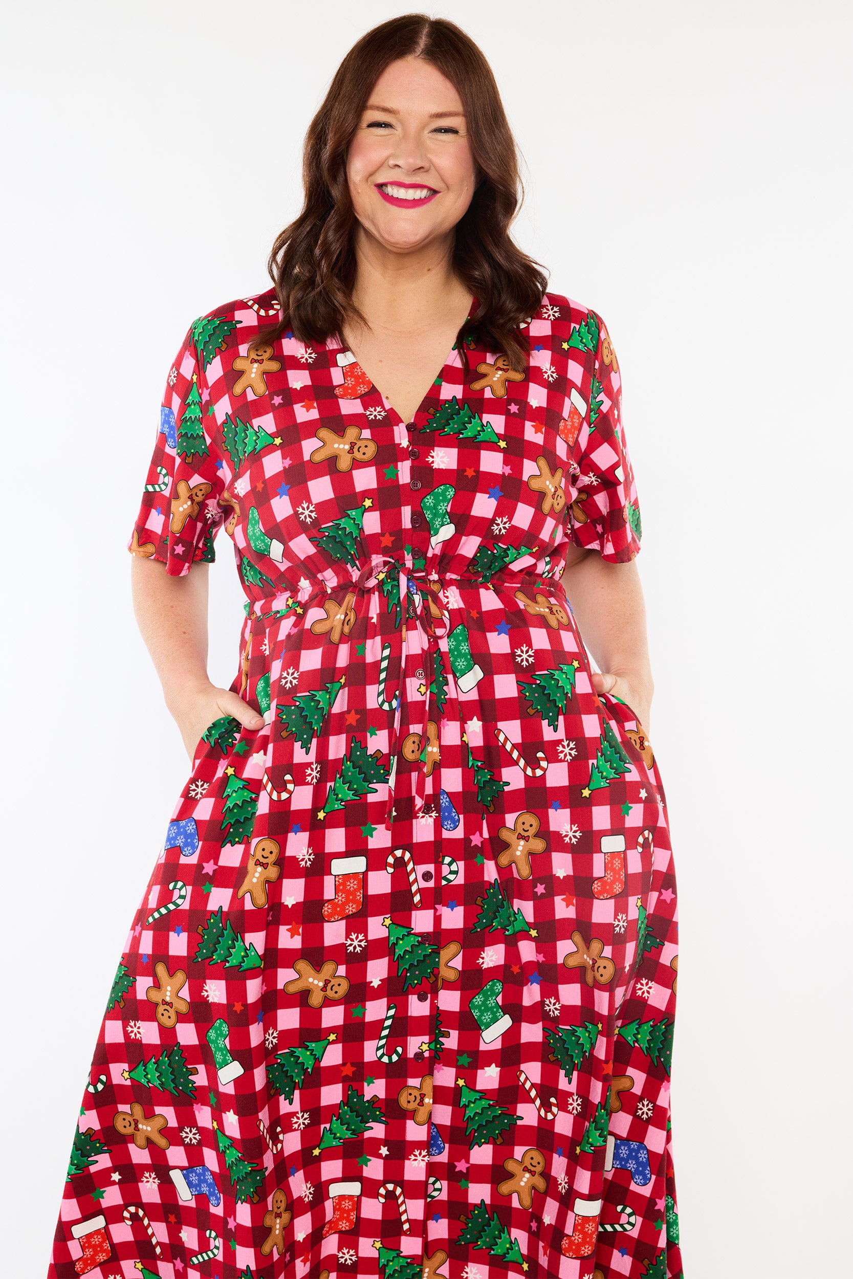 Marley Cotton Christmas On Gingham Dress (Pre-Order)