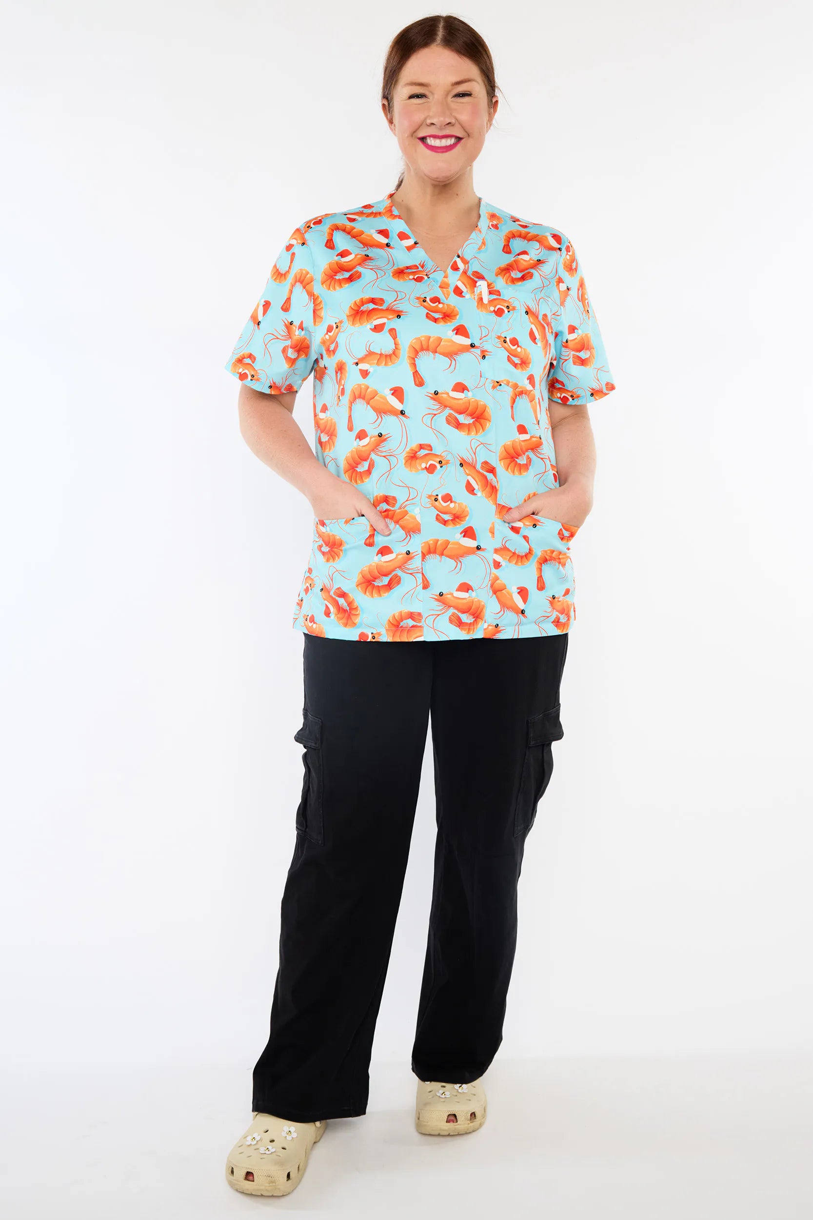 Meredith Christmas Prawns Scrub Top (Pre-Order)