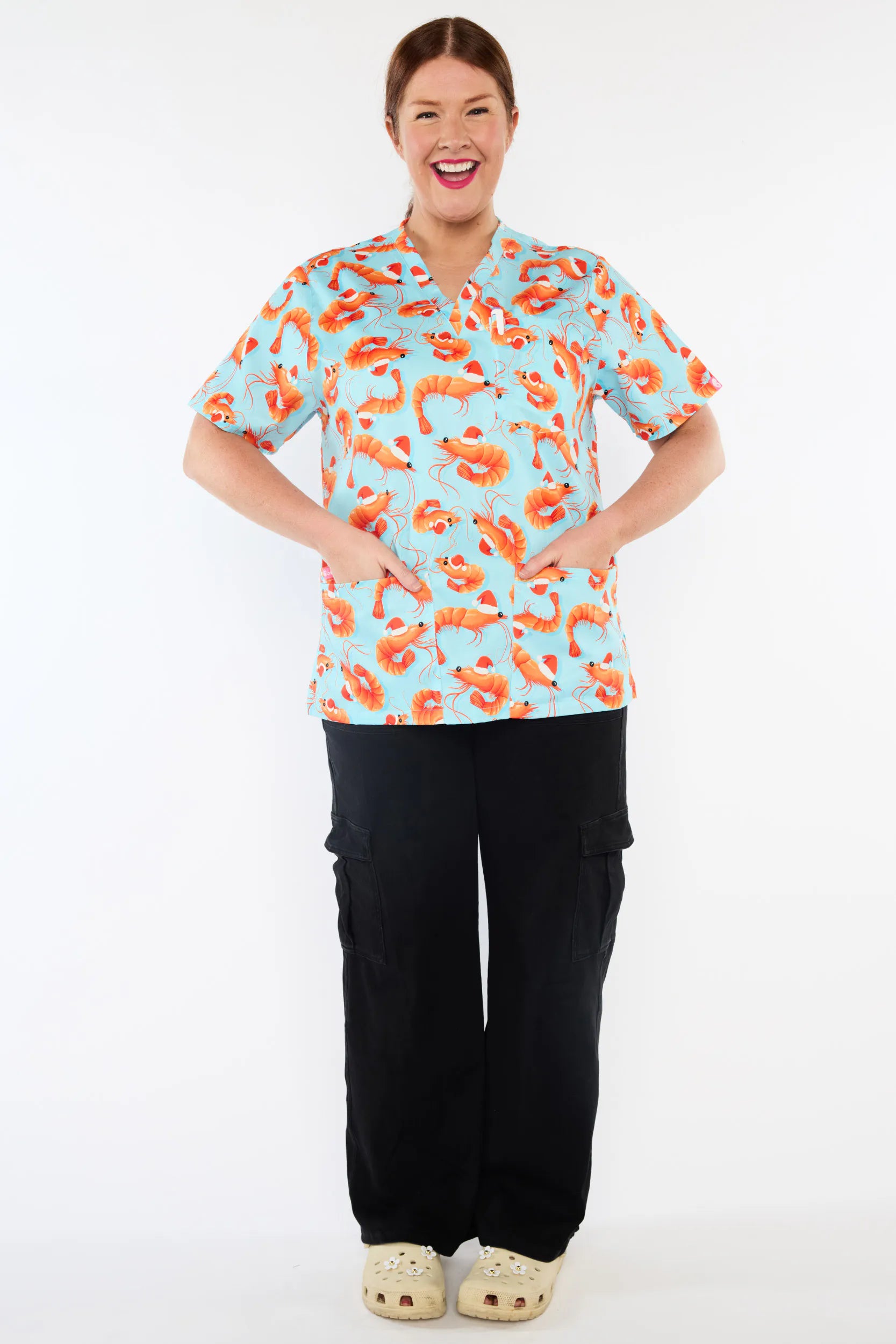 Meredith Christmas Prawns Scrub Top (Pre-Order)