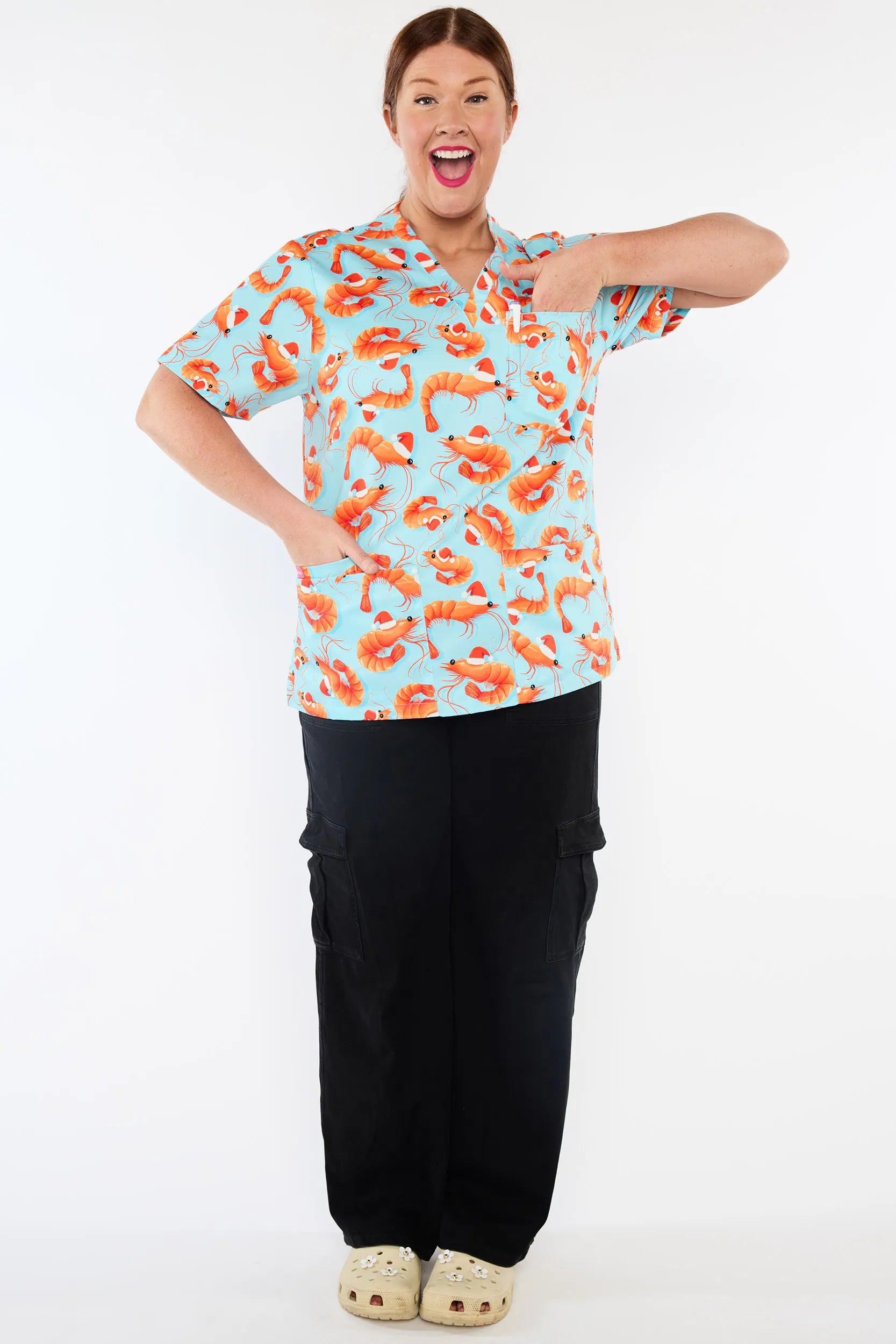 Meredith Christmas Prawns Scrub Top (Pre-Order)
