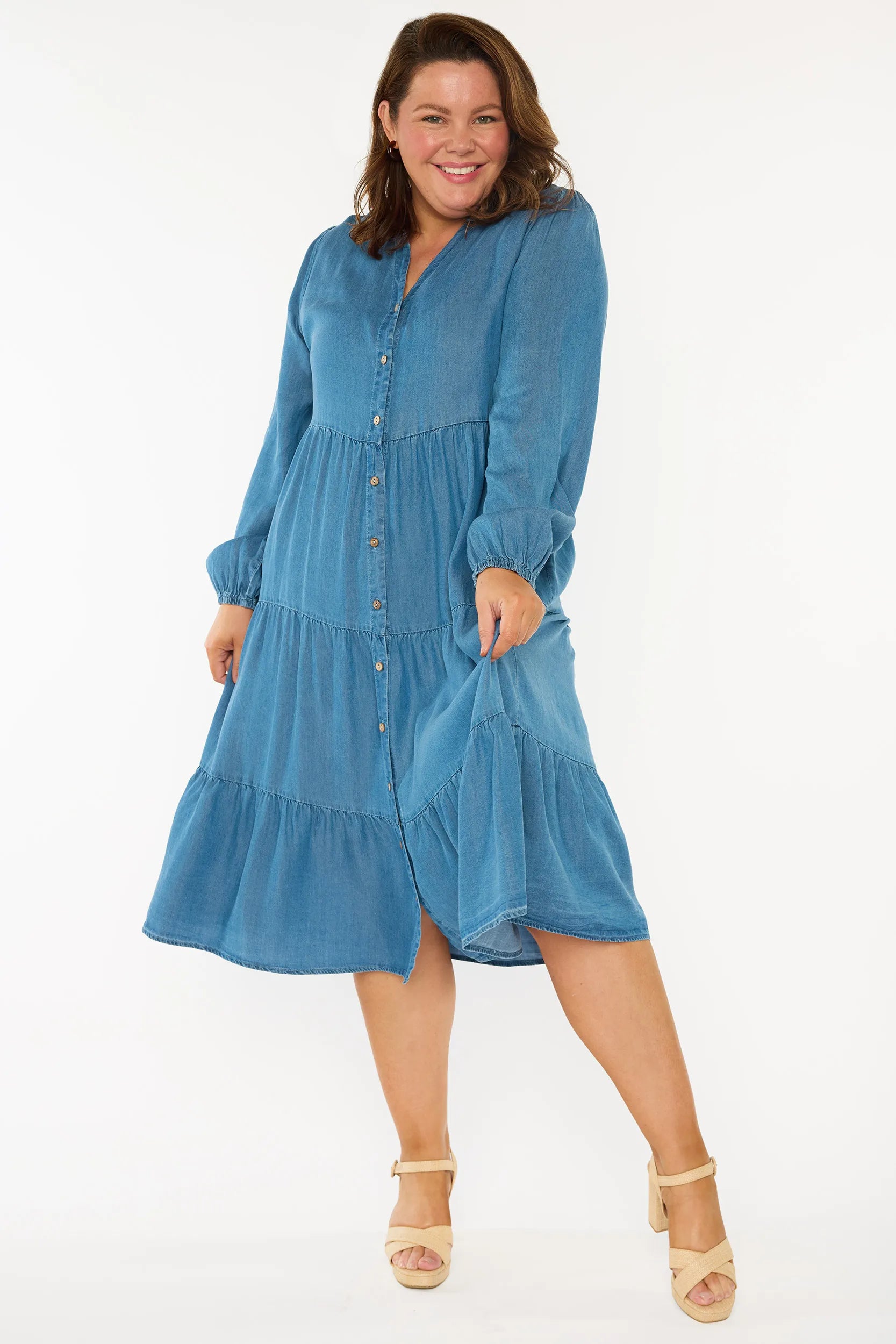 Clermont Blue Denim Dress – Blue Denim midi dress