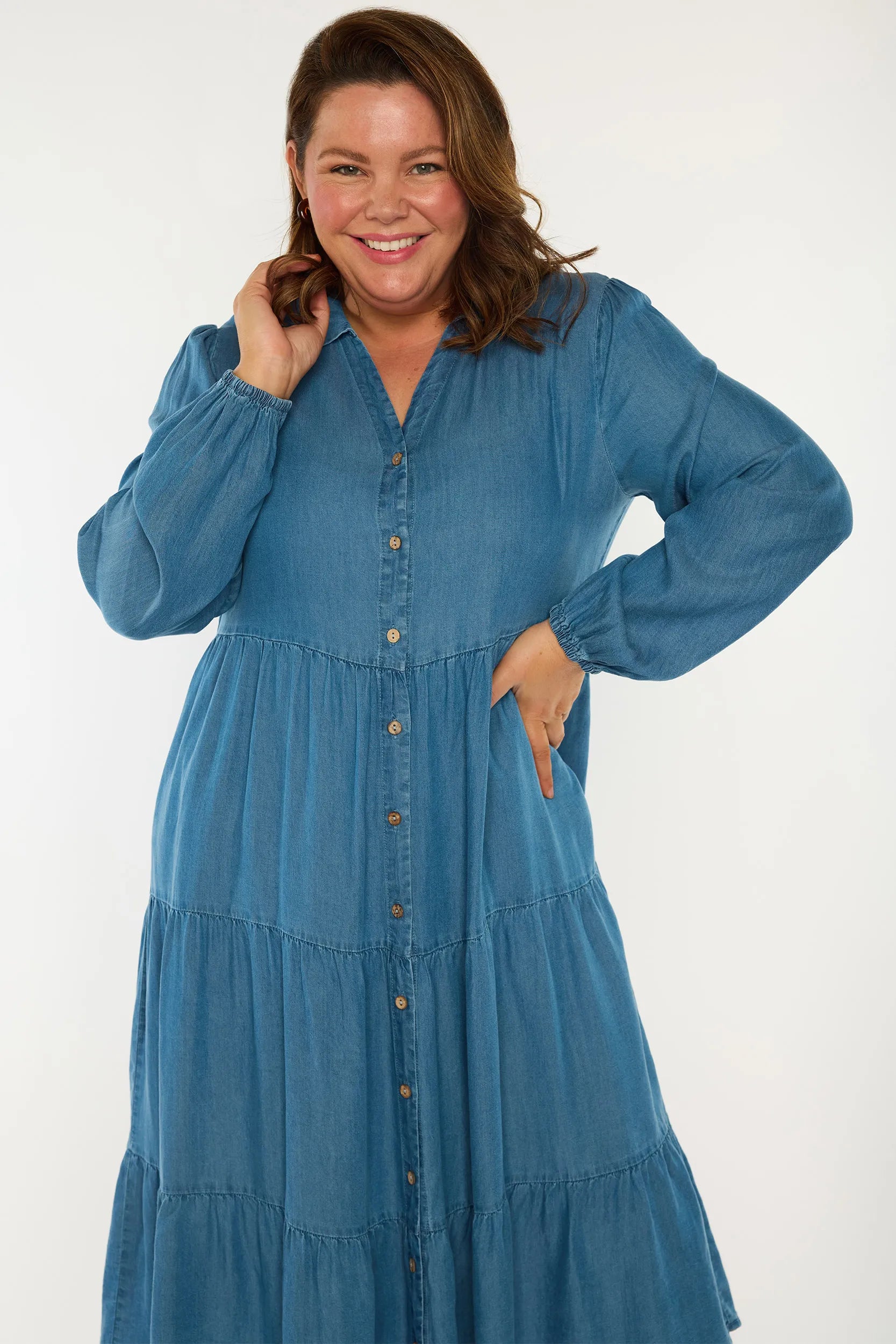 Clermont Blue Denim Dress – Blue Denim midi dress