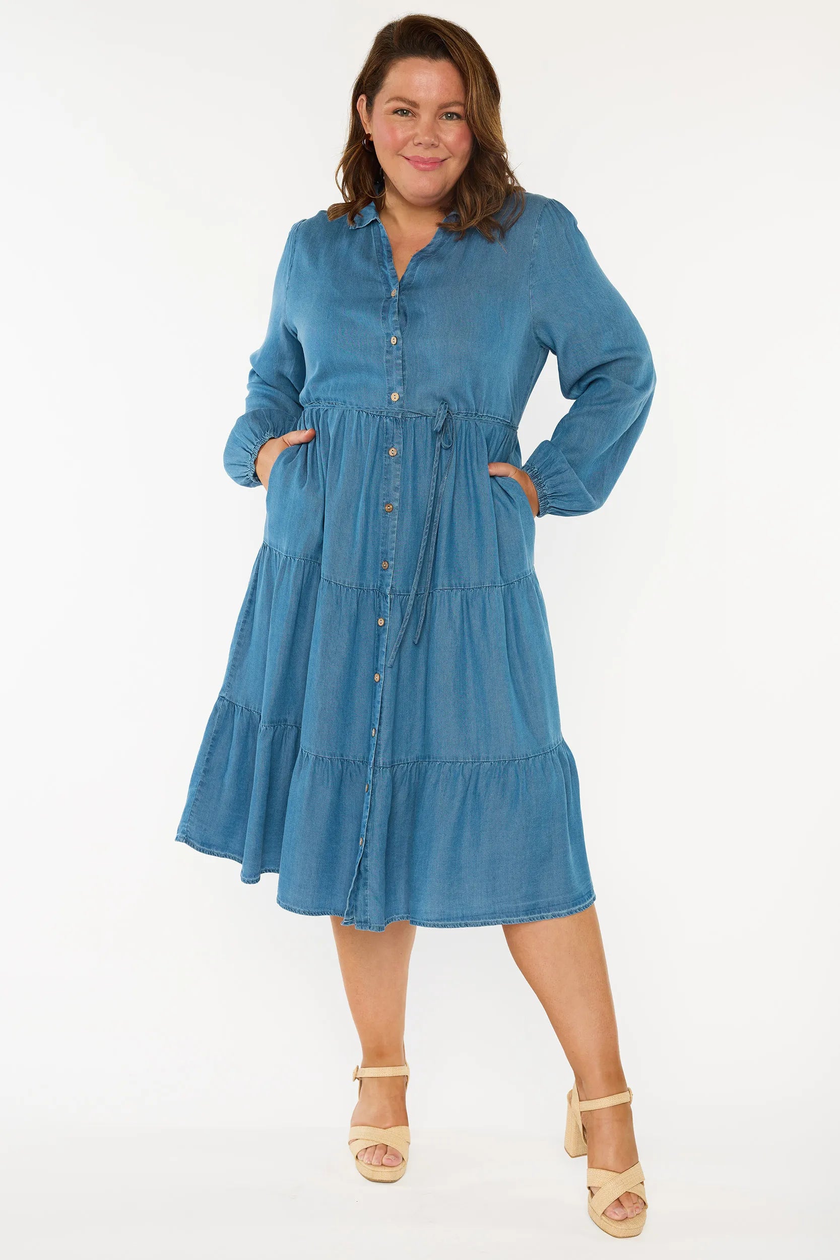 Clermont Blue Denim Dress – Blue Denim midi dress