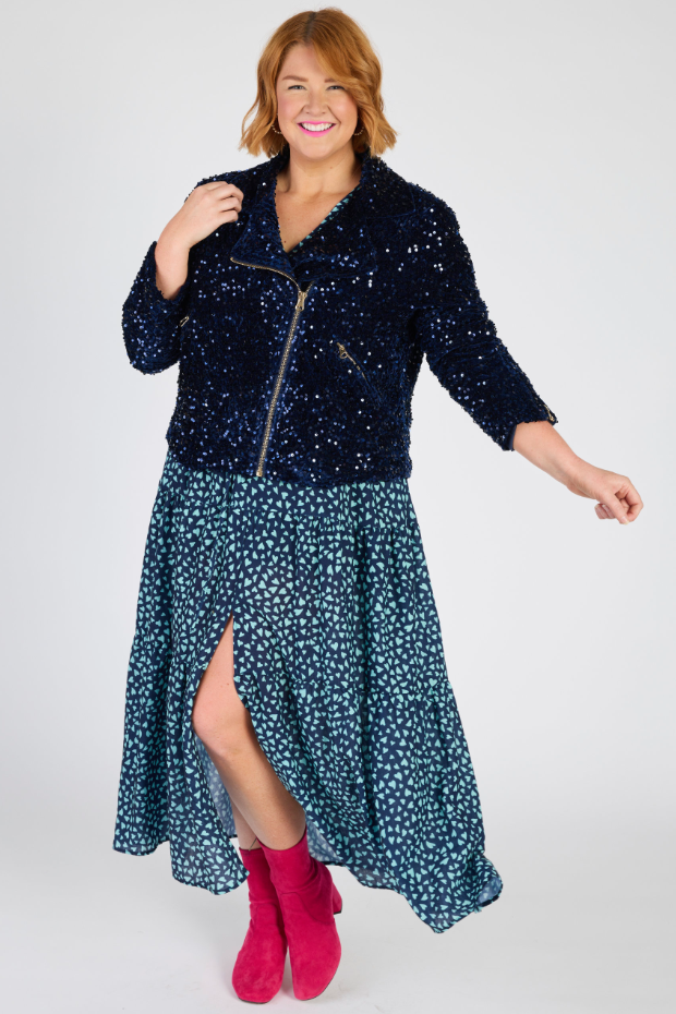 Kaitlin Navy Sequins Biker Jacket – Navy Sequins biker jacket