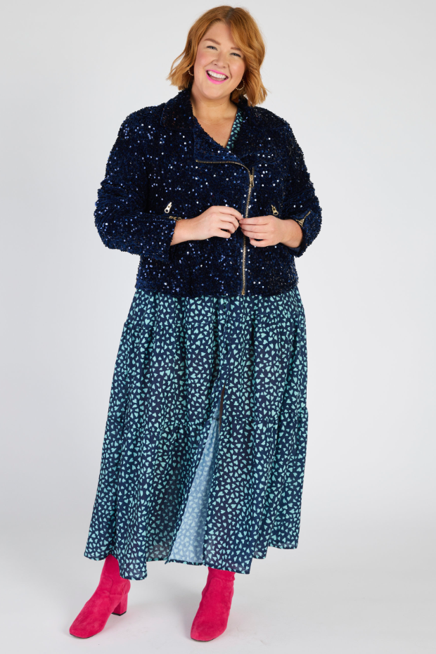 Kaitlin Navy Sequins Biker Jacket – Navy Sequins biker jacket