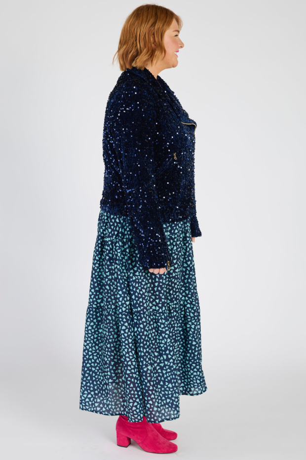 Kaitlin Navy Sequins Biker Jacket – Navy Sequins biker jacket