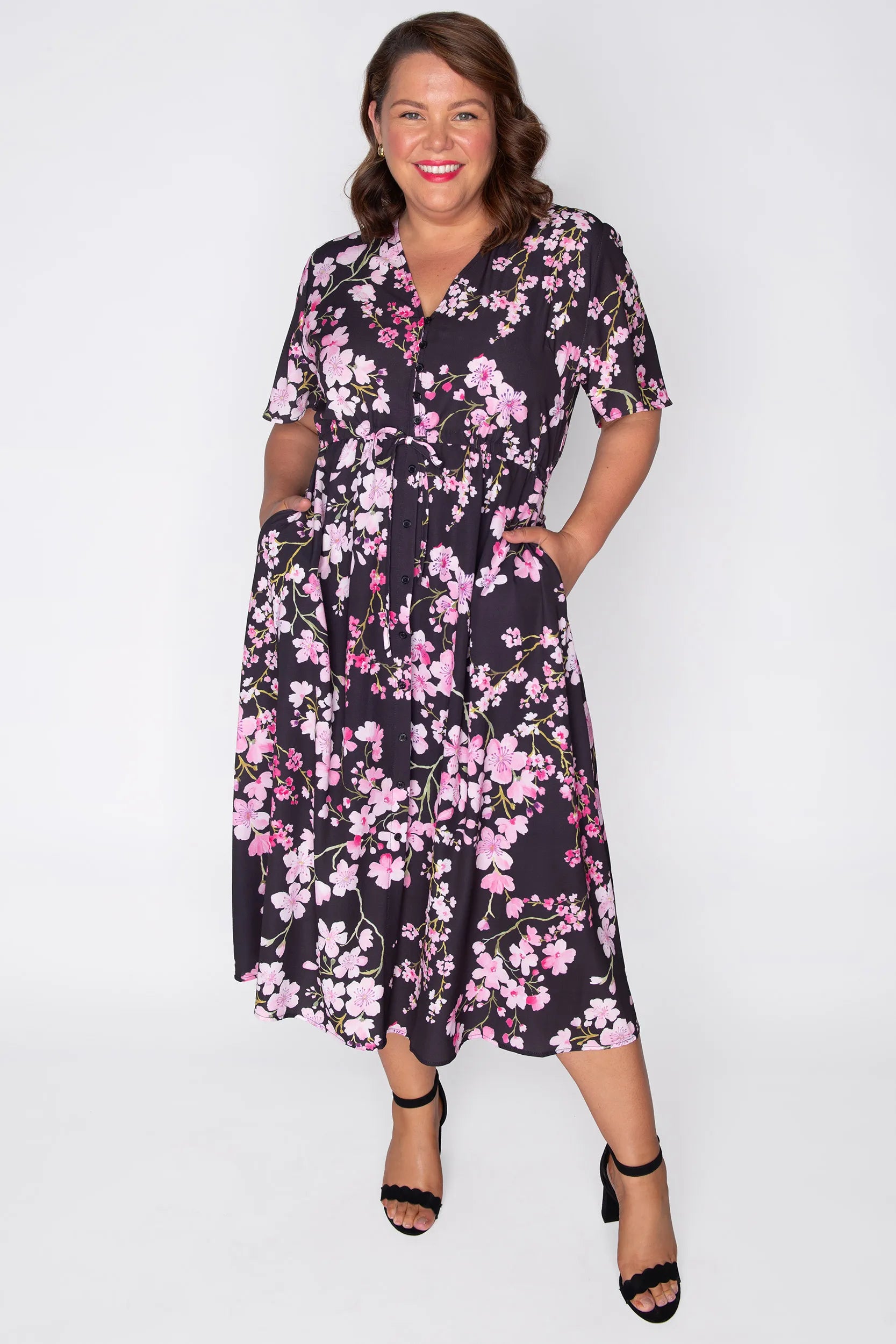 Marley Blackout Cherry Blossom Dress – Blackout Cherry Blossom midi dress
