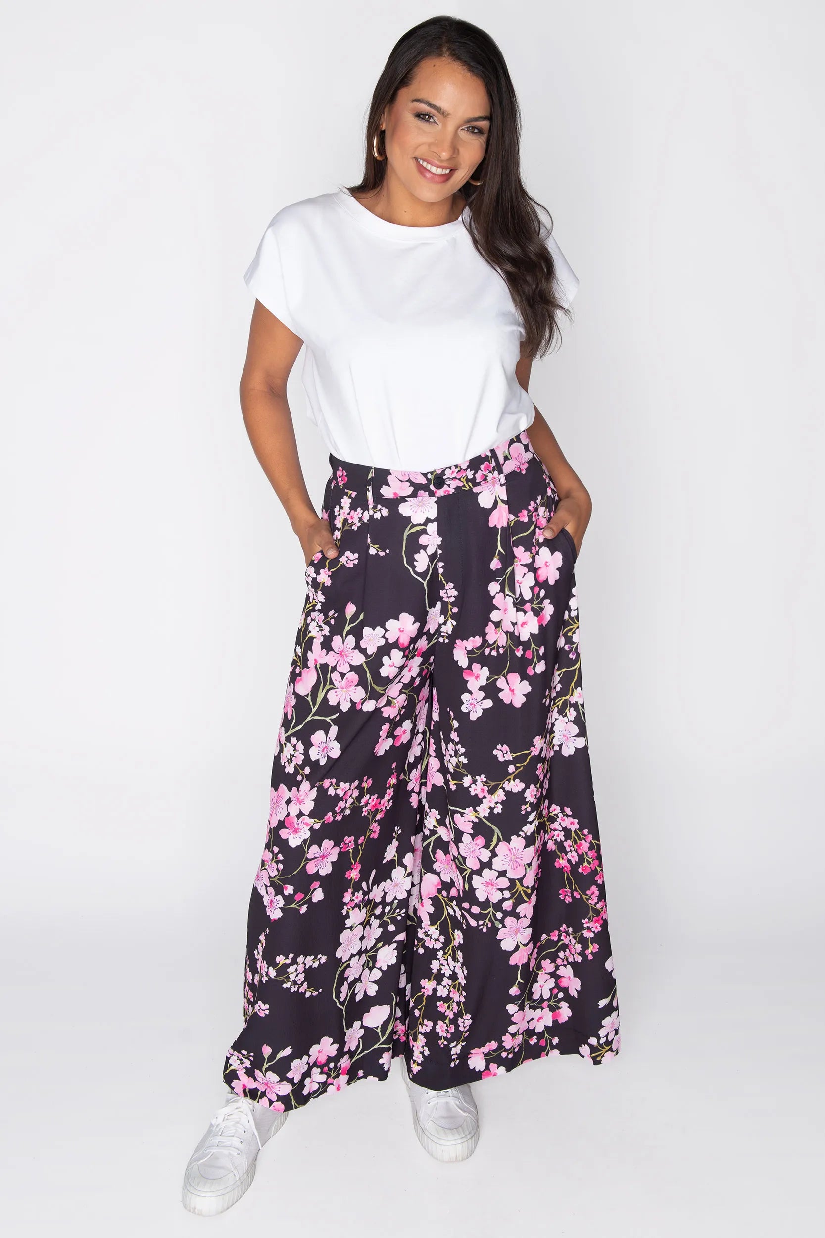 Zoey Blackout Cherry Blossom Pant โ Blackout Cherry Blossom wide leg pants