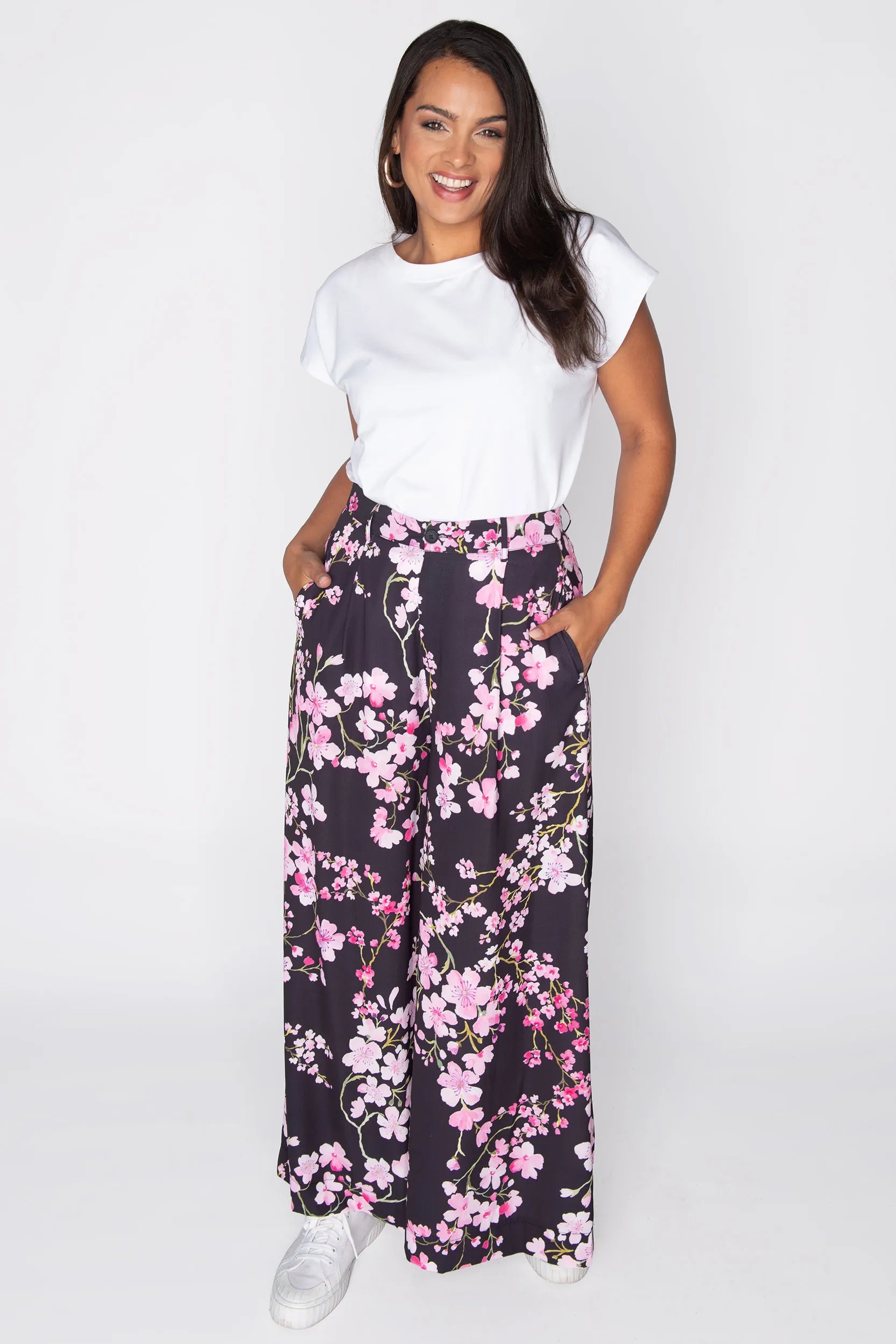 Zoey Blackout Cherry Blossom Pant โ Blackout Cherry Blossom wide leg pants