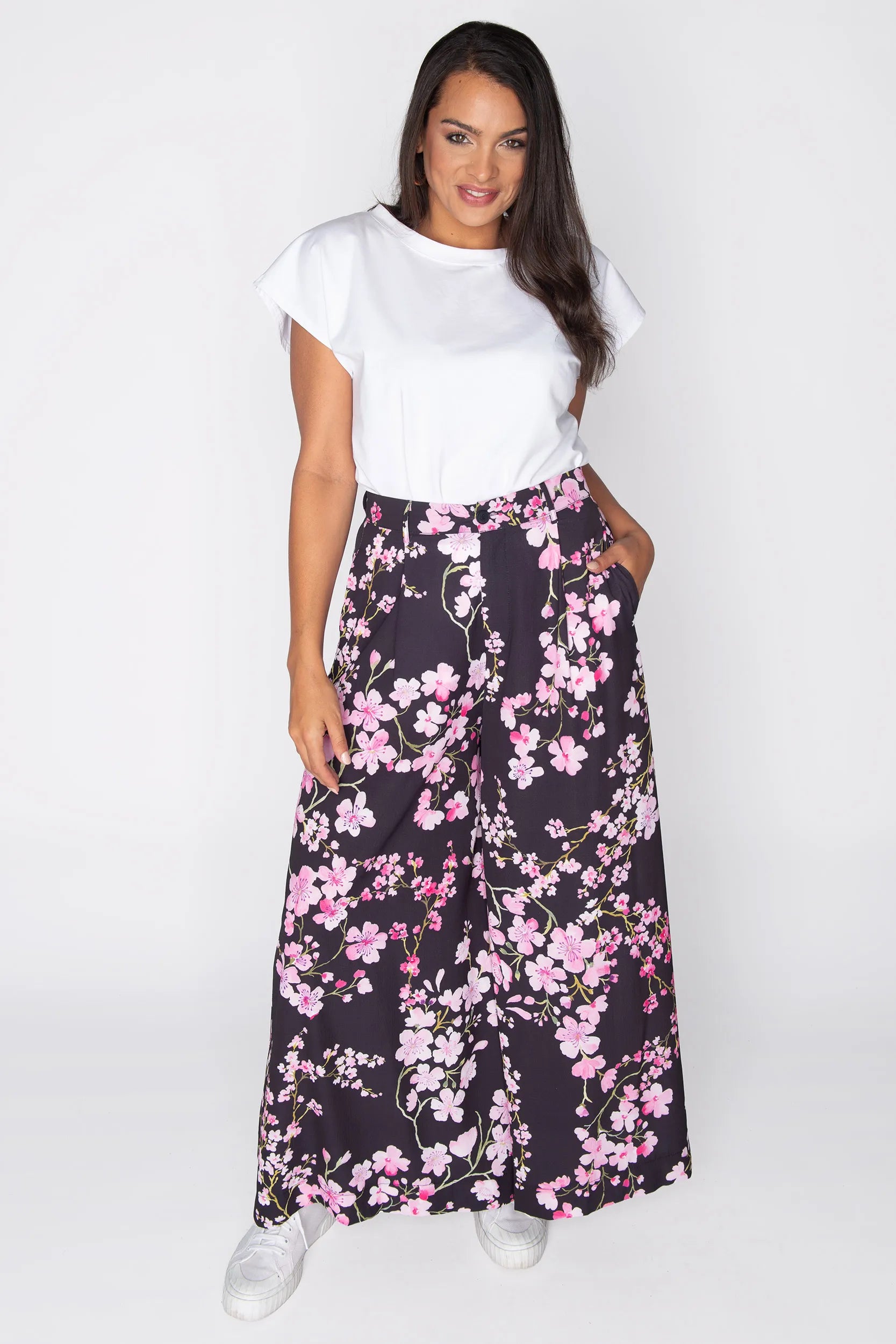 Zoey Blackout Cherry Blossom Pant โ Blackout Cherry Blossom wide leg pants