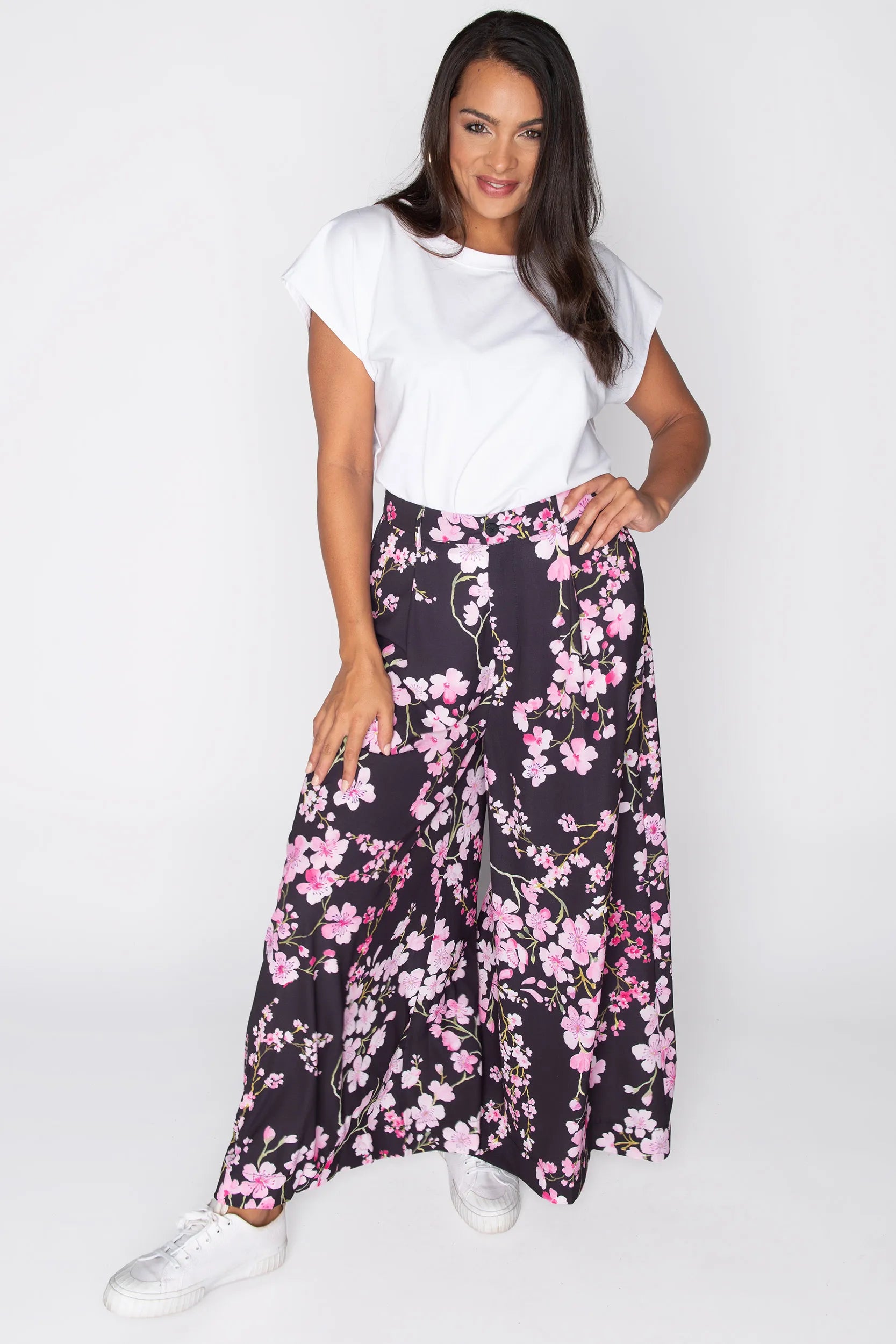 Zoey Blackout Cherry Blossom Pant – Blackout Cherry Blossom wide leg pants