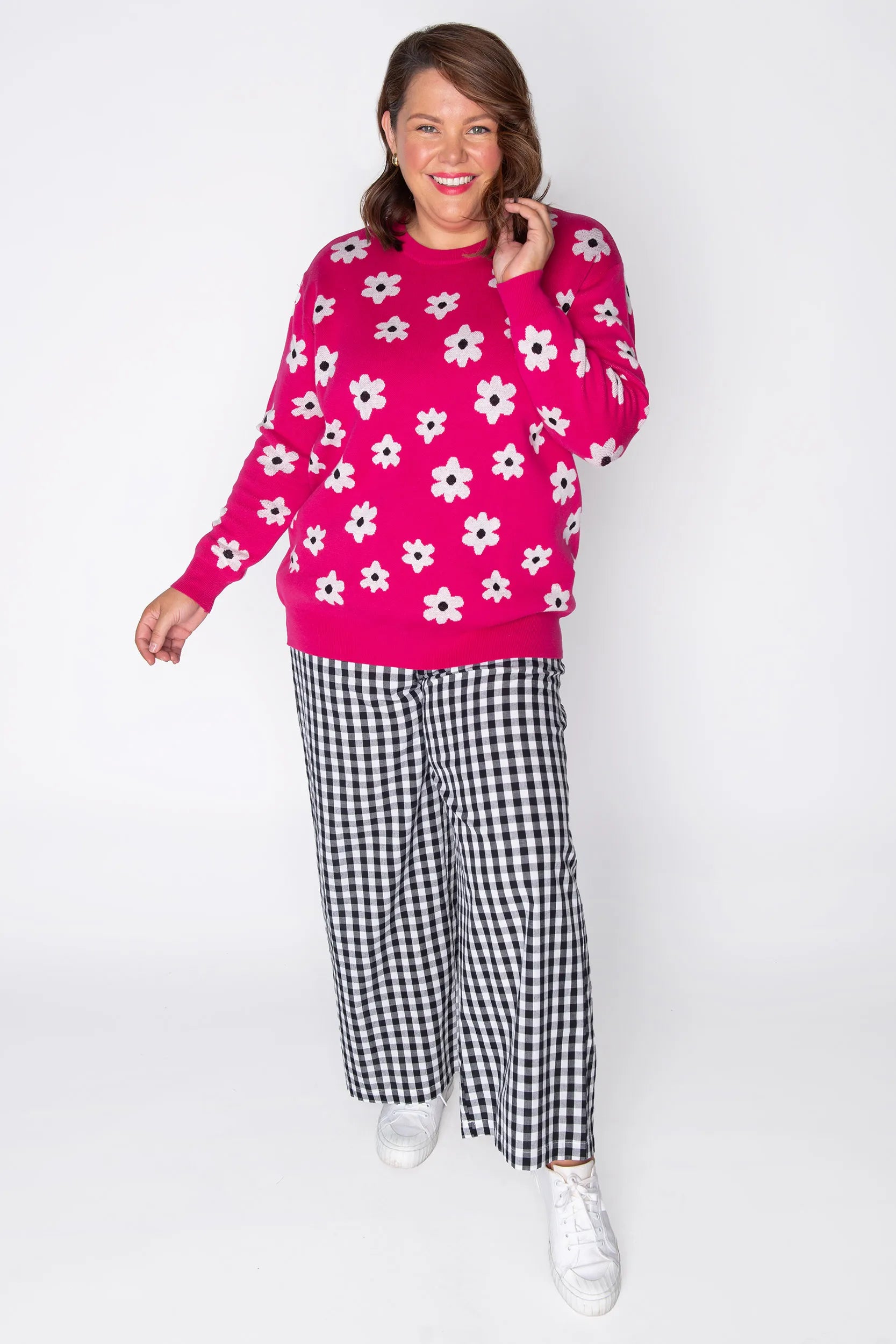 Tegan Pink Flower Knit โ Pink Flower knit jumper