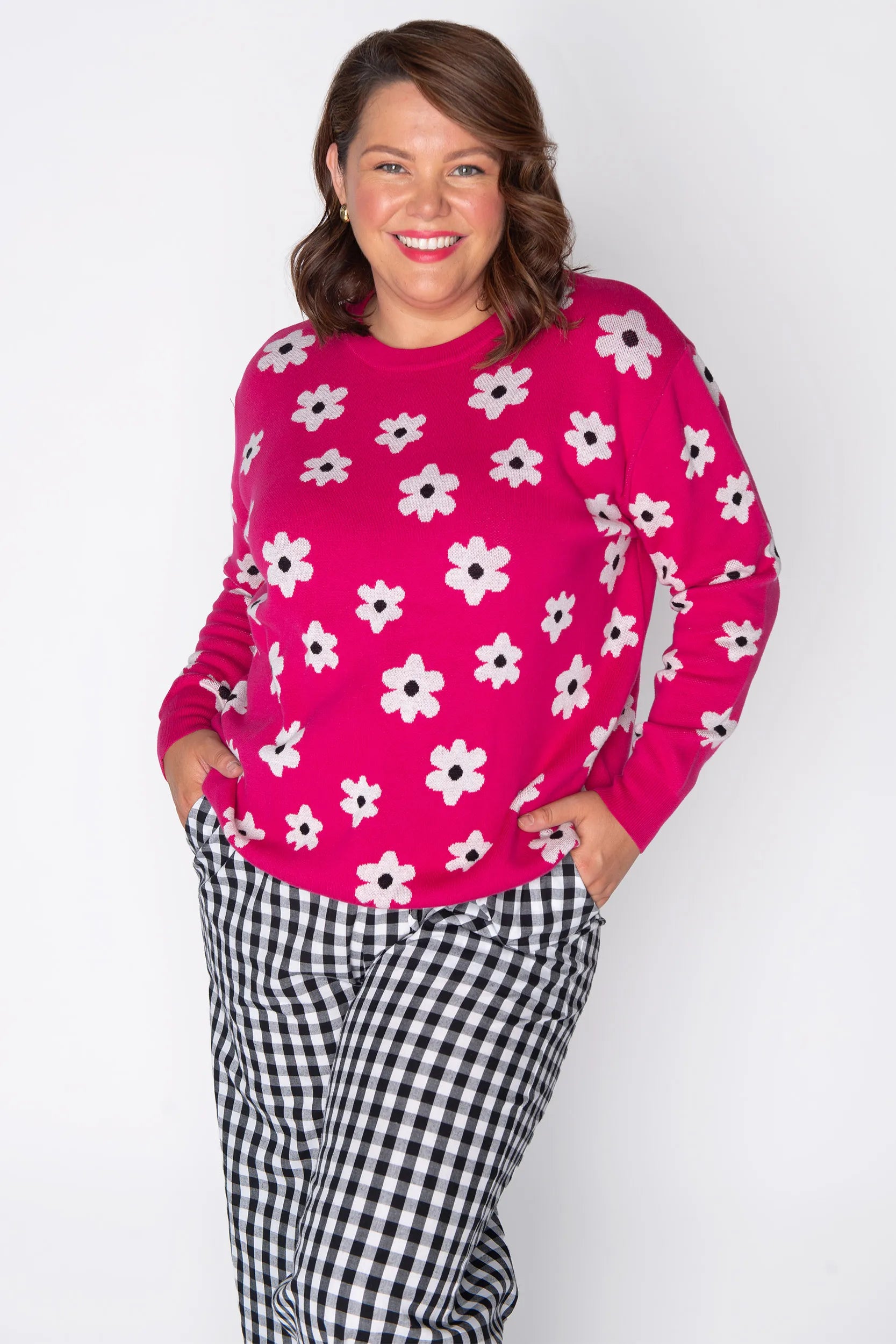 Tegan Pink Flower Knit – Pink Flower knit jumper