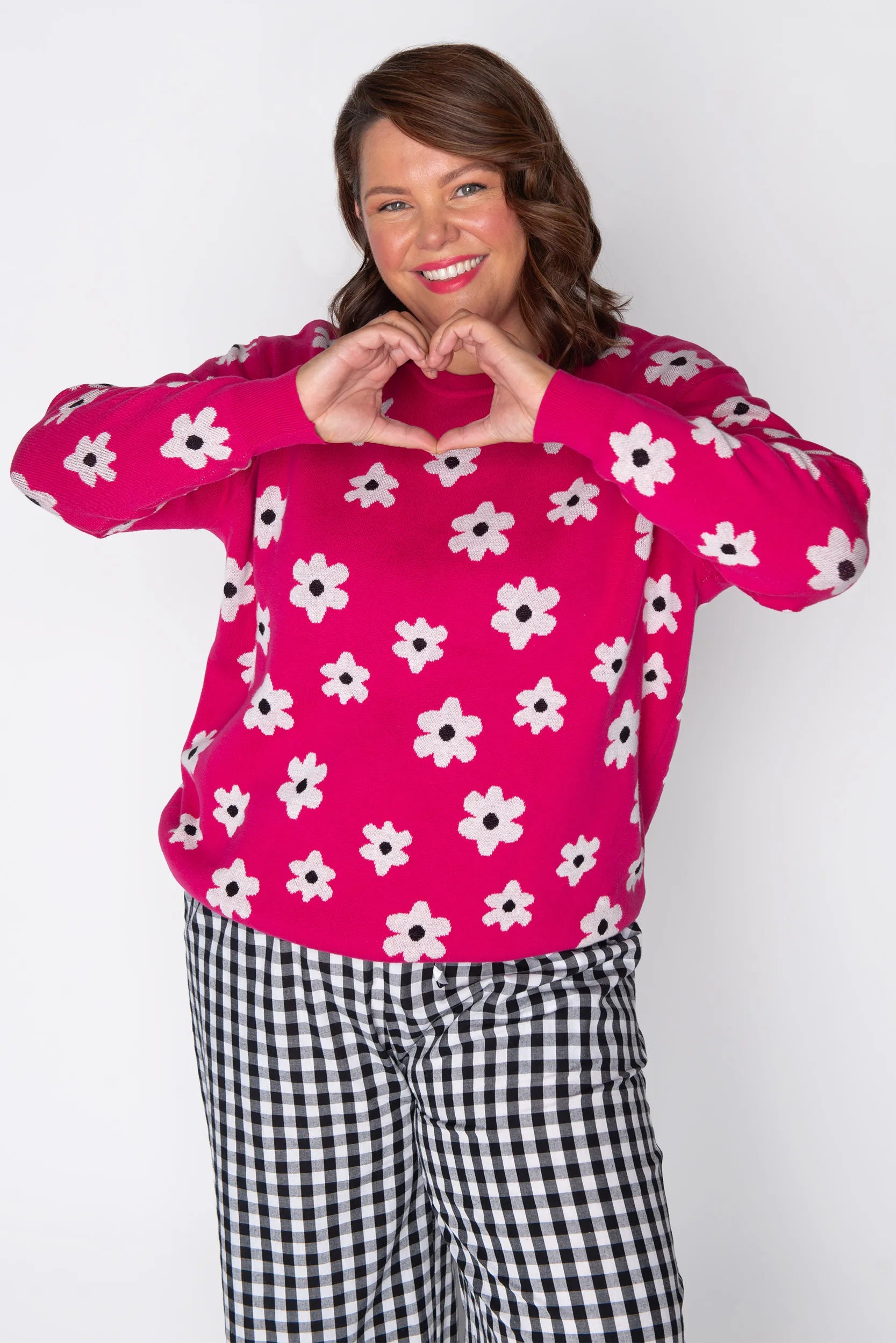Tegan Pink Flower Knit โ Pink Flower knit jumper