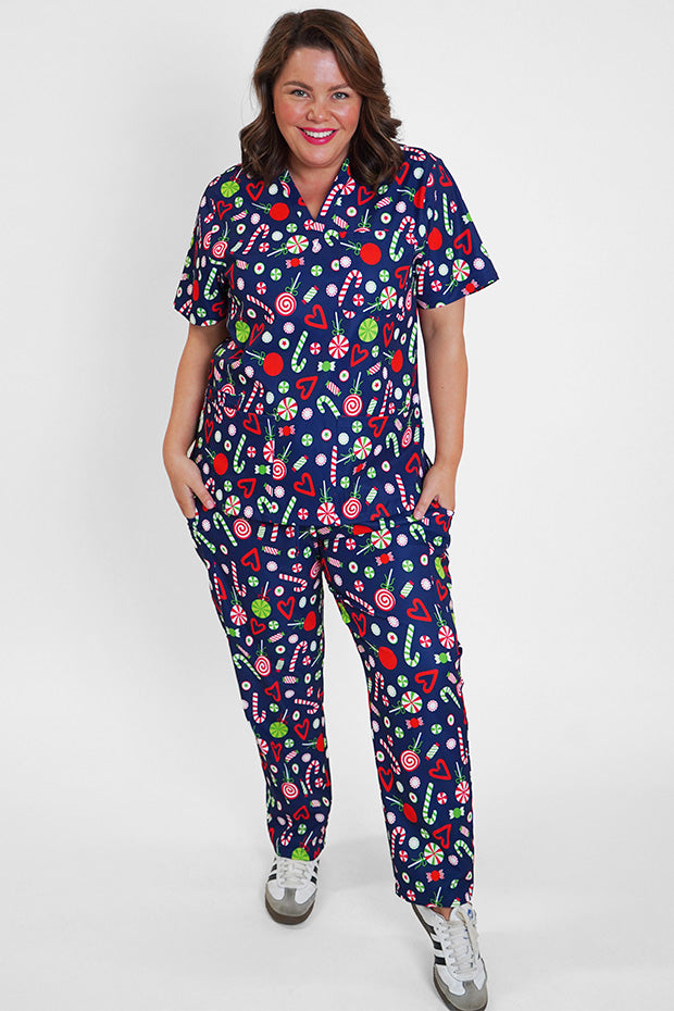 Meredith Candy Crush Christmas Scrub Top – Candy Crush Christmas top