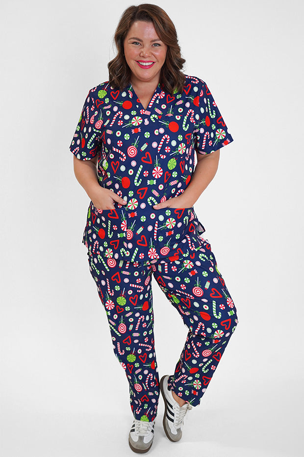 Meredith Candy Crush Christmas Scrub Top – Candy Crush Christmas top