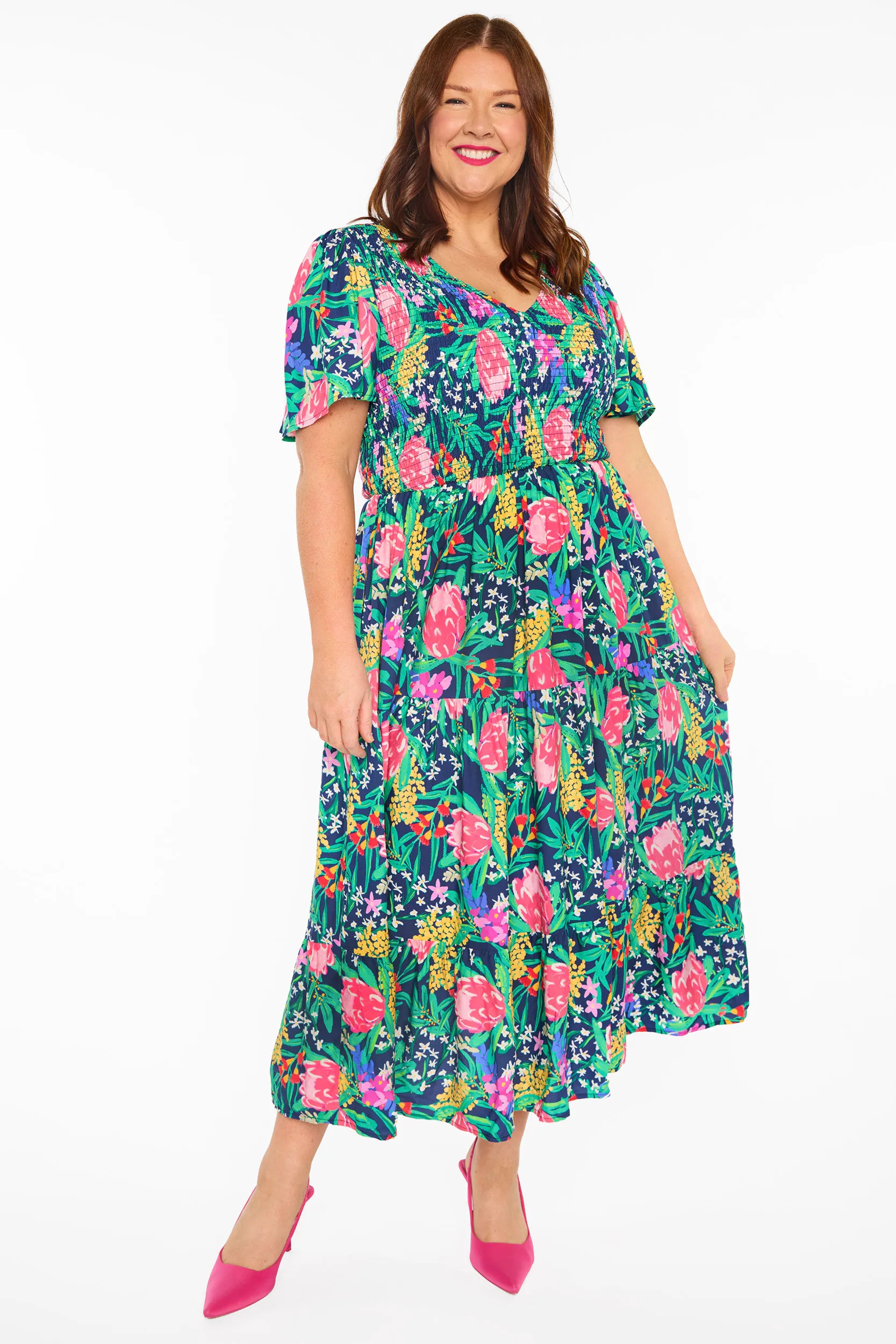 Lynette Navy Native Flora Dress