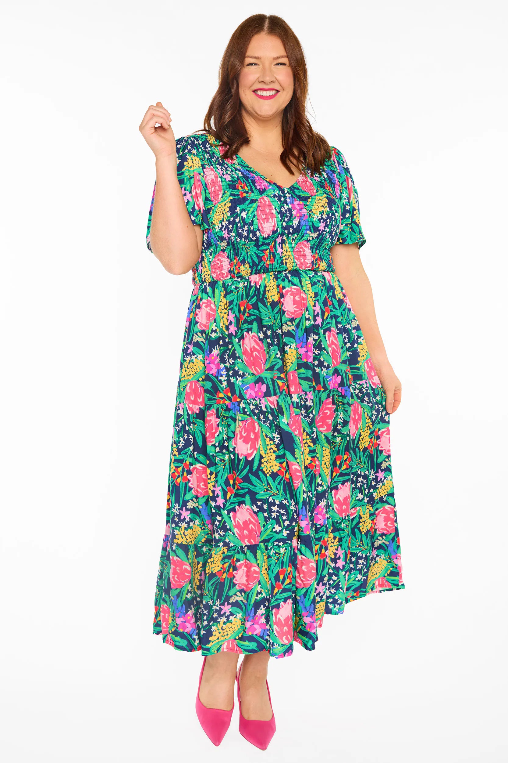 Lynette Navy Native Flora Dress