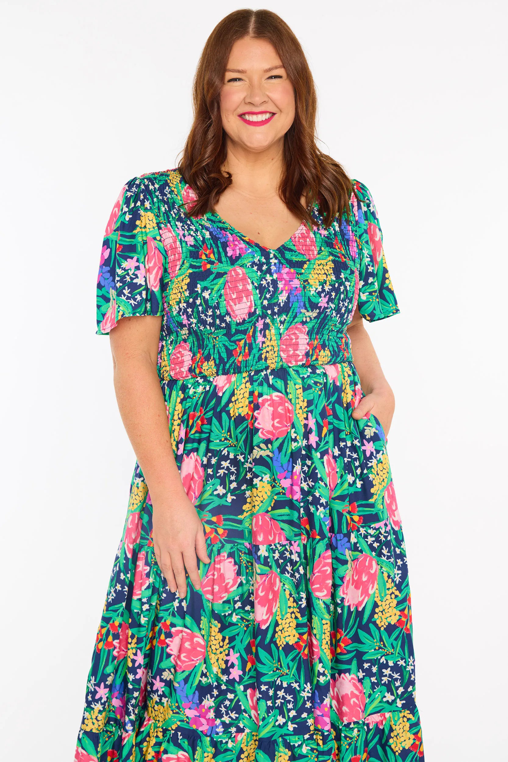 Lynette Navy Native Flora Dress