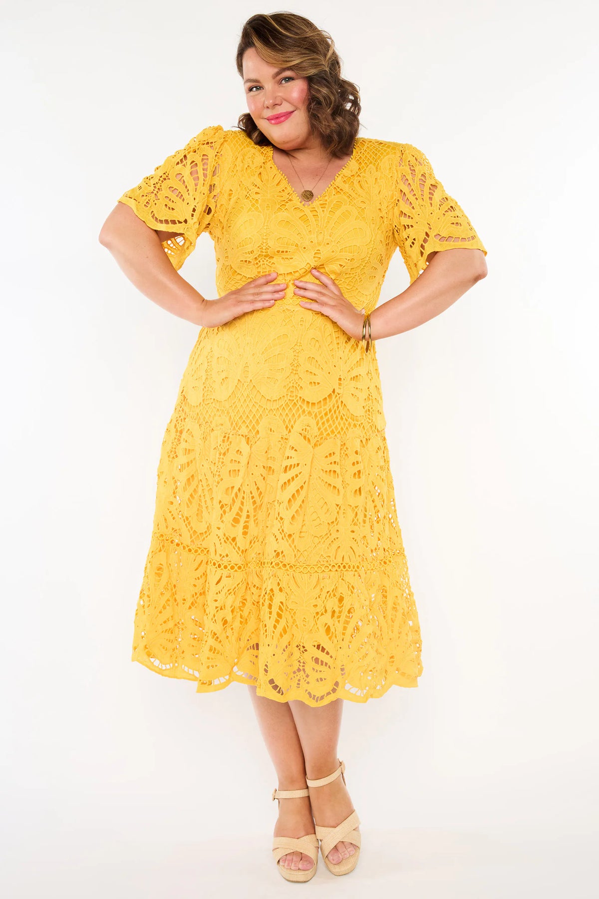 Nicolla Yellow Lace Dress