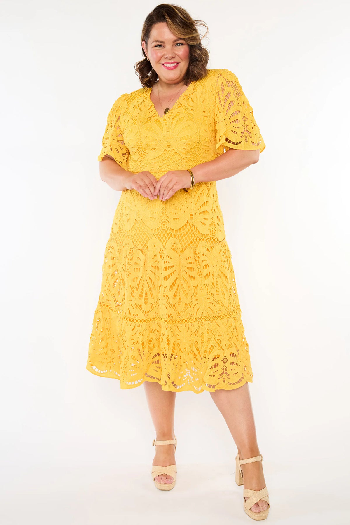 Nicolla Yellow Lace Dress
