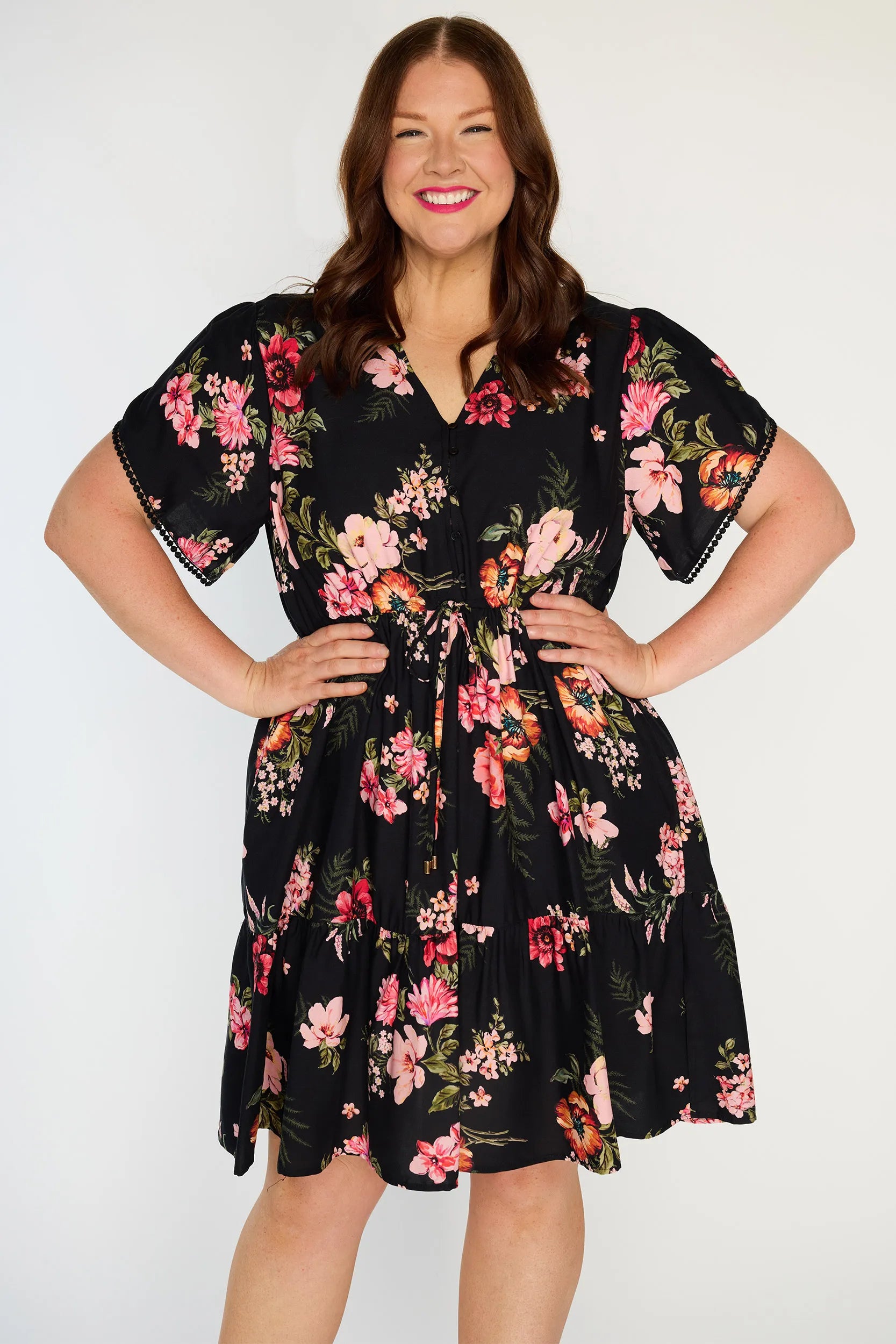 Gloria Pink Shadows Dress โ Pink Shadows knee length dress