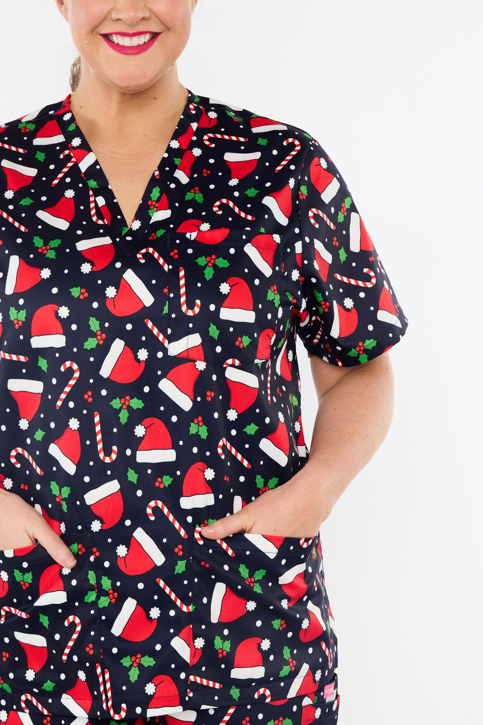Meredith Santa Hats Christmas Scrub Top (Pre-Order)