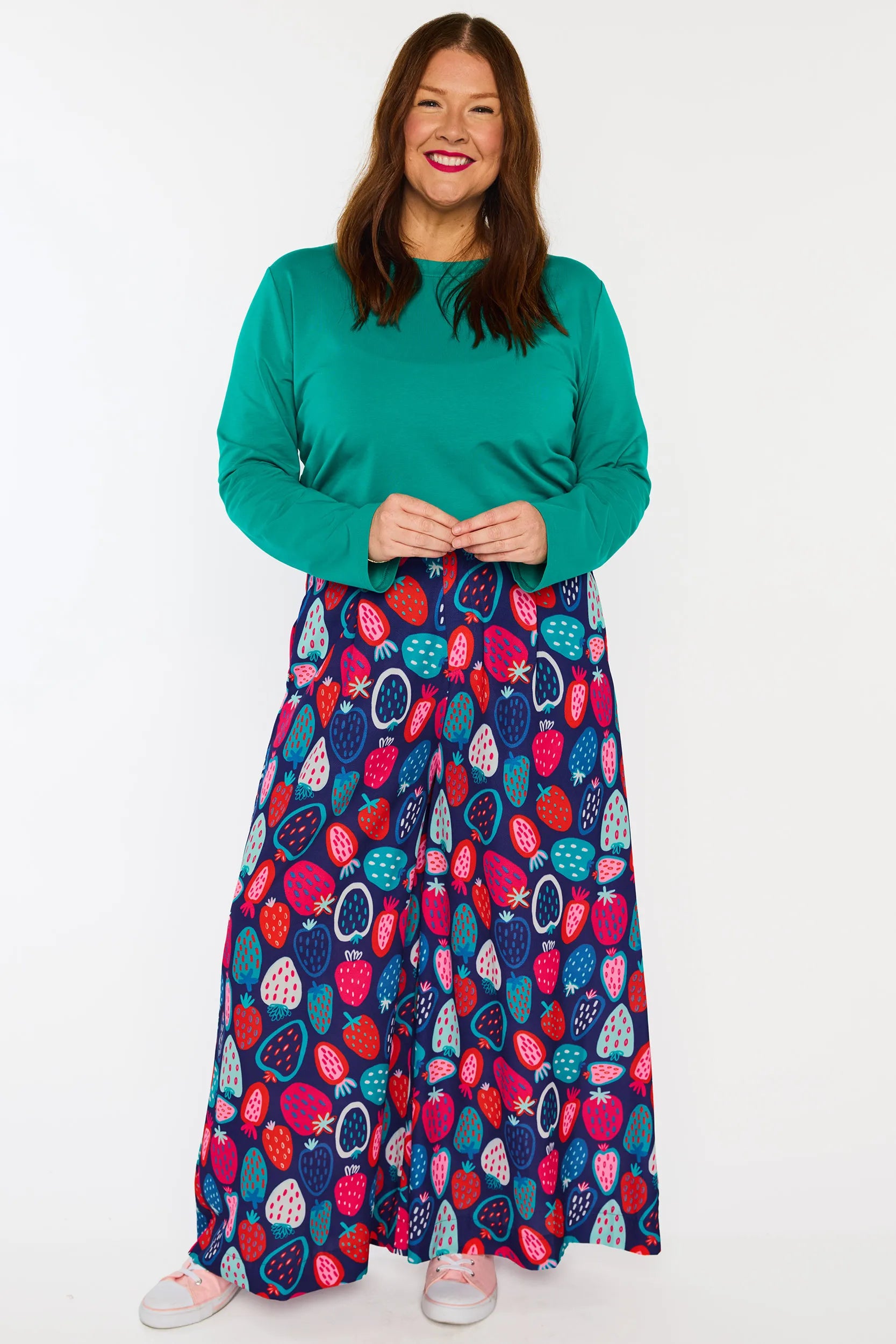 Zoey Strawberry Party Pant โ Strawberry Party wide leg pants