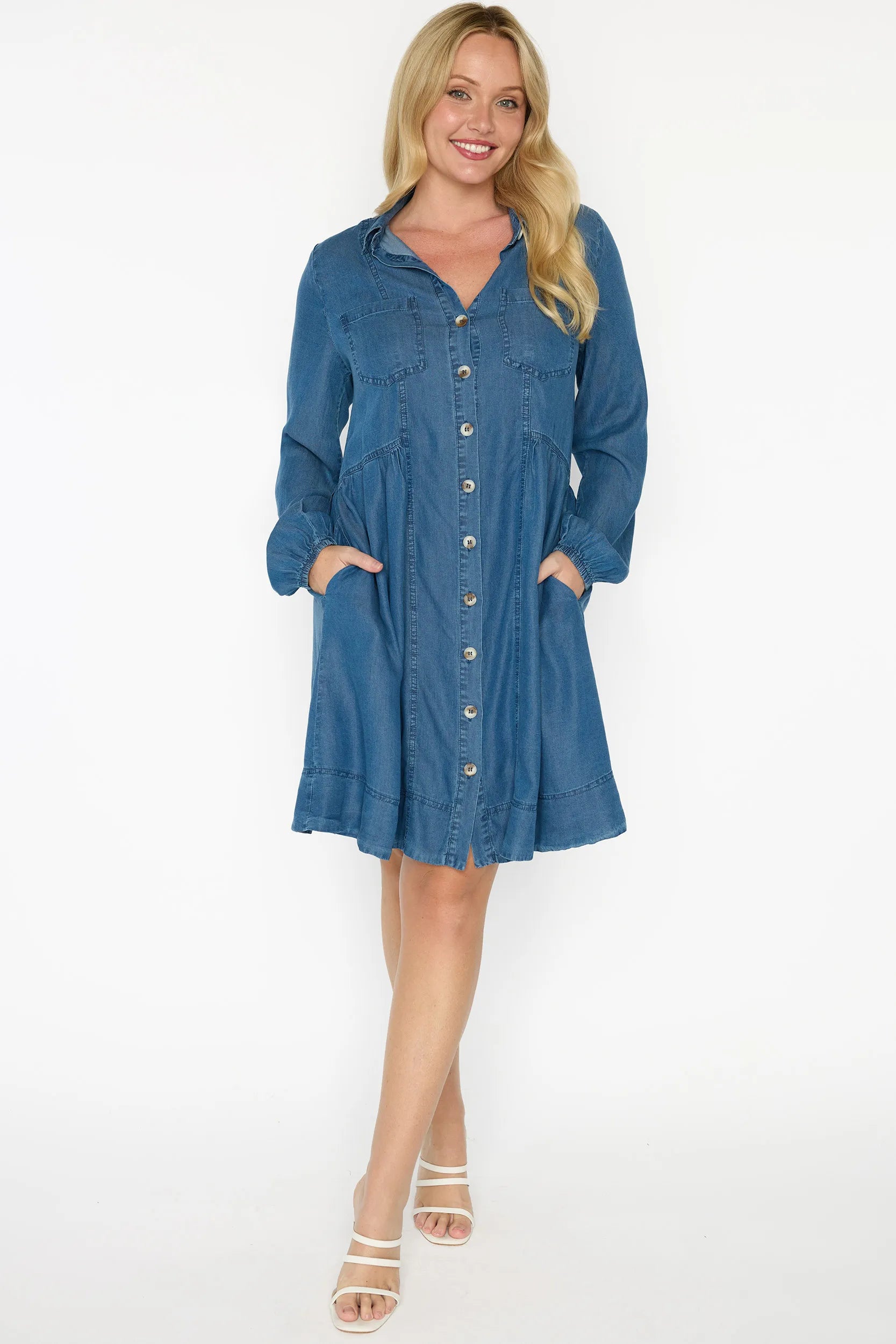 Tanzie Chambray Dress – Chambray knee length dress
