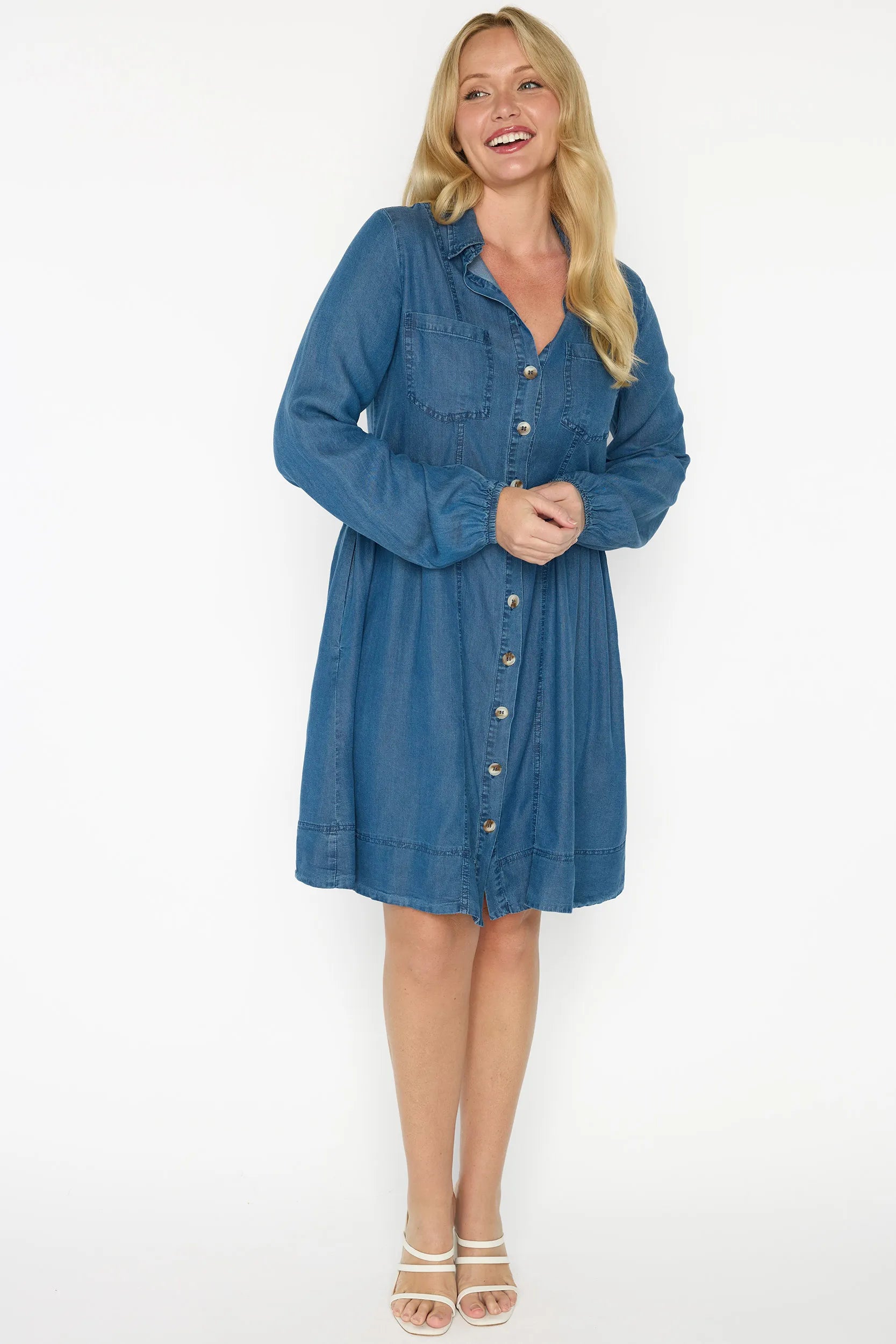 Tanzie Chambray Dress – Chambray knee length dress