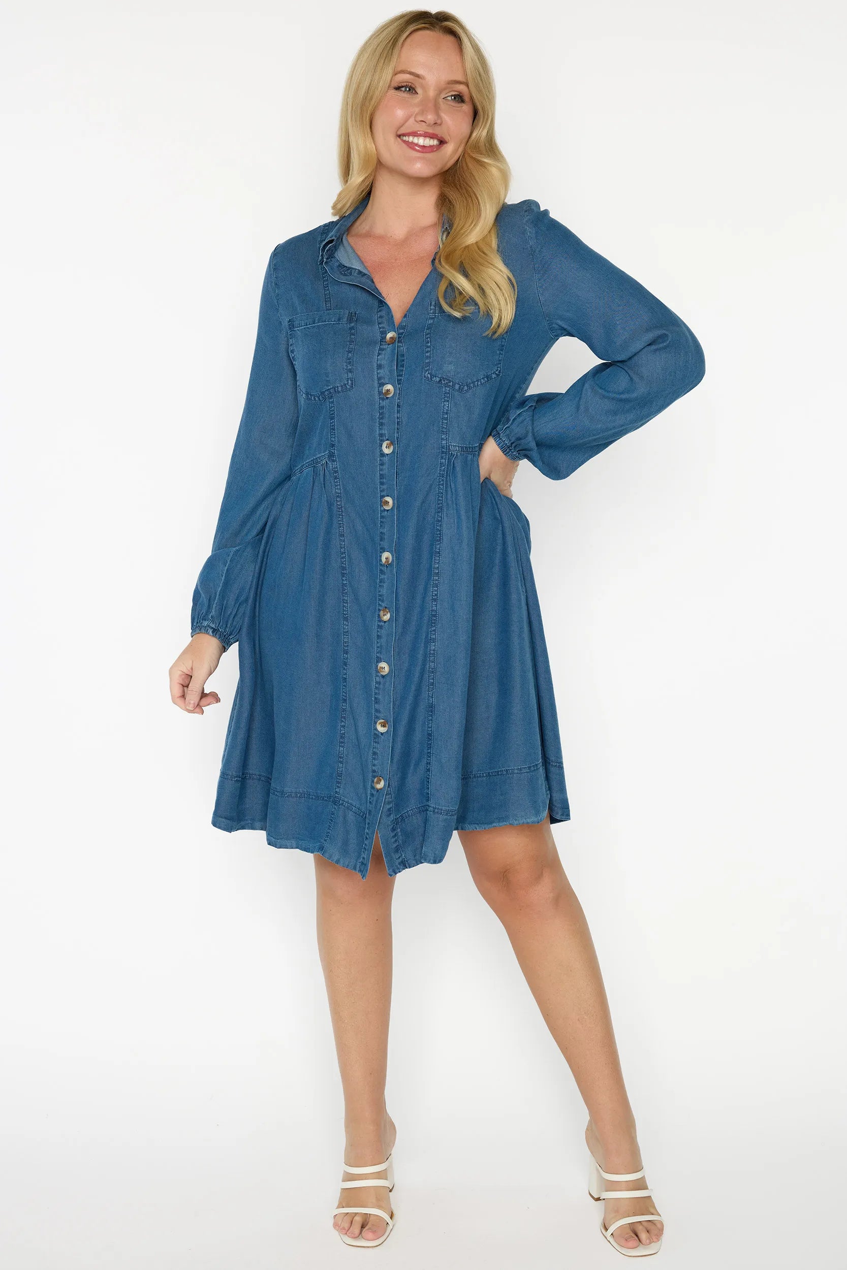 Tanzie Chambray Dress – Chambray knee length dress