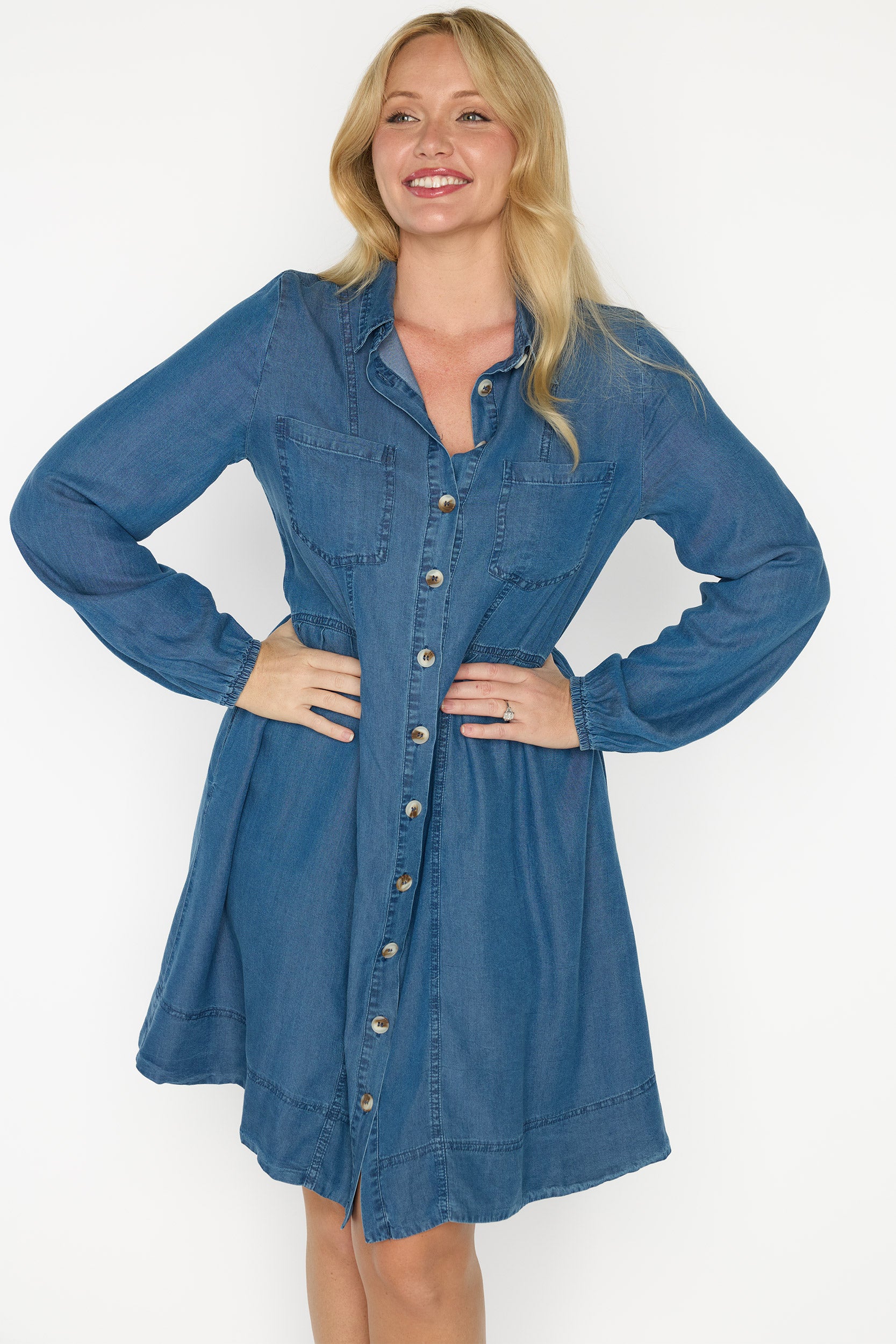 Tanzie Chambray Dress – Chambray knee length dress