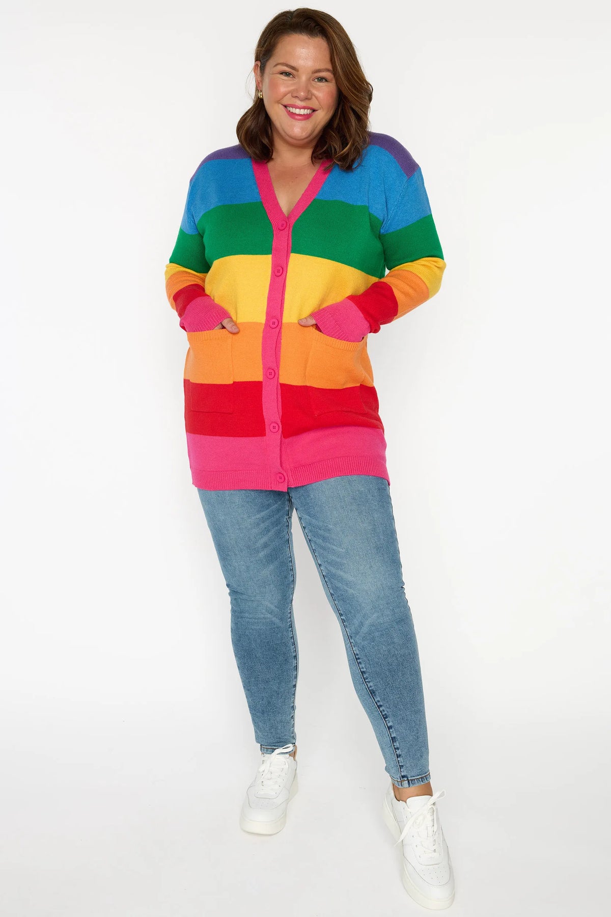 Vivid Rainbow Stripe Cardigan โ Rainbow Stripe cardigan