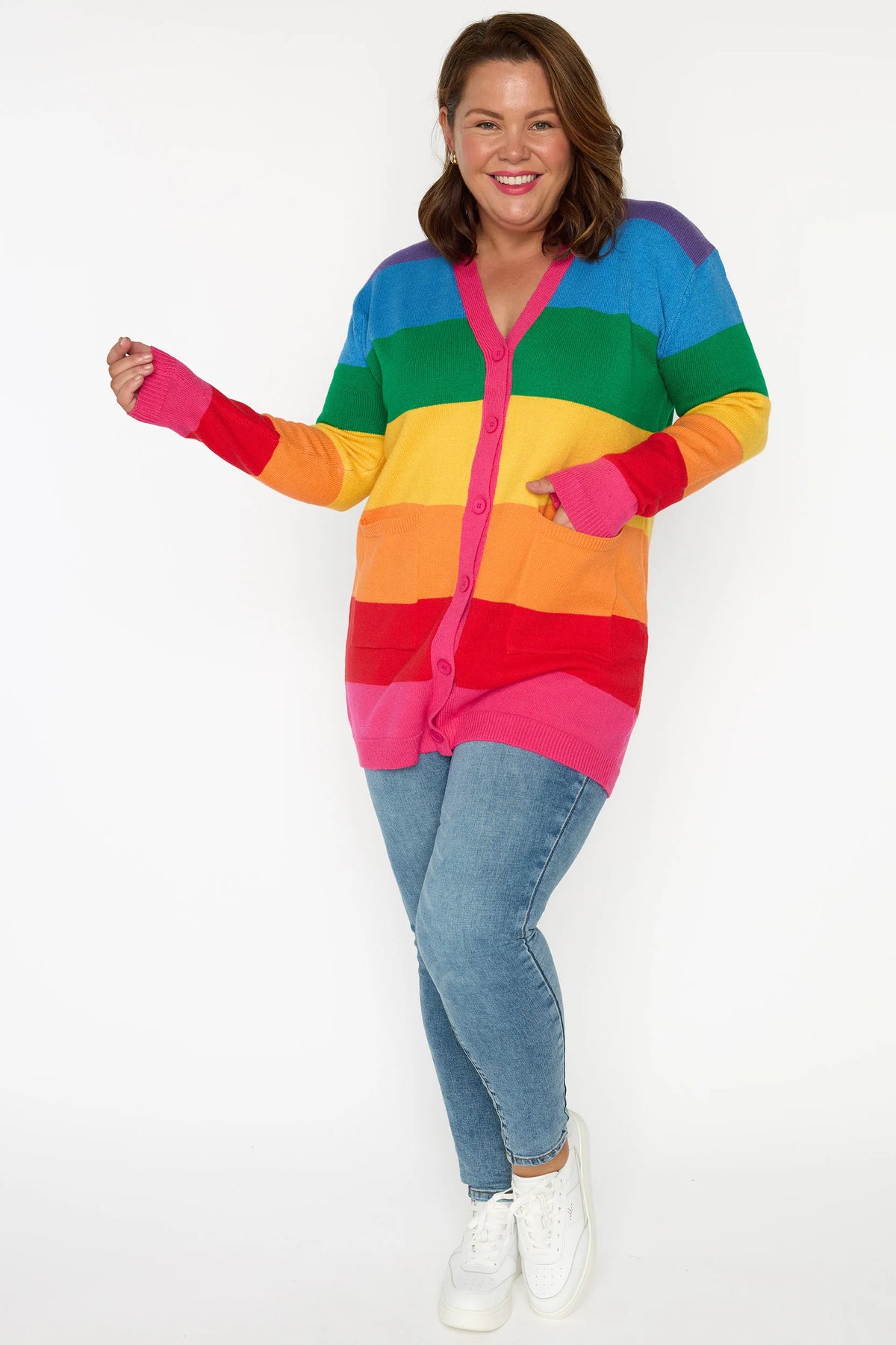 Vivid Rainbow Stripe Cardigan โ Rainbow Stripe cardigan