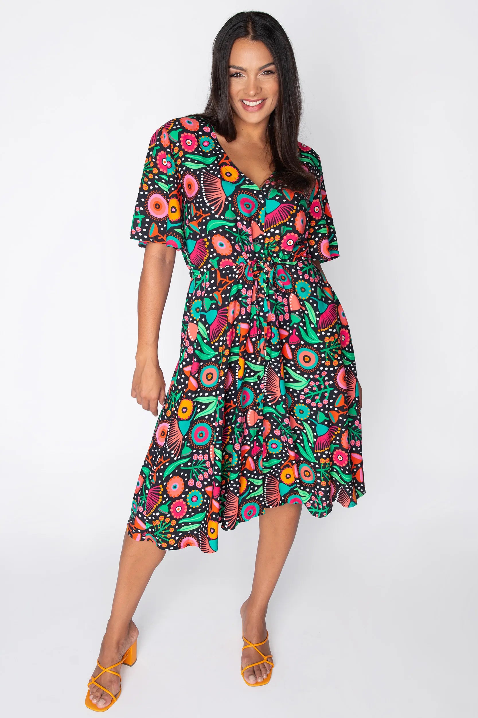 Jaz Wattle Wonderland Dress โ Wattle Wonderland knee length dress