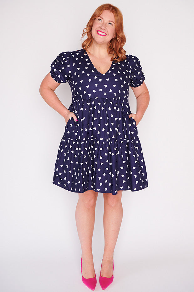 Phoebe Navy & White Hearts Dress – Navy & White Hearts mini dress
