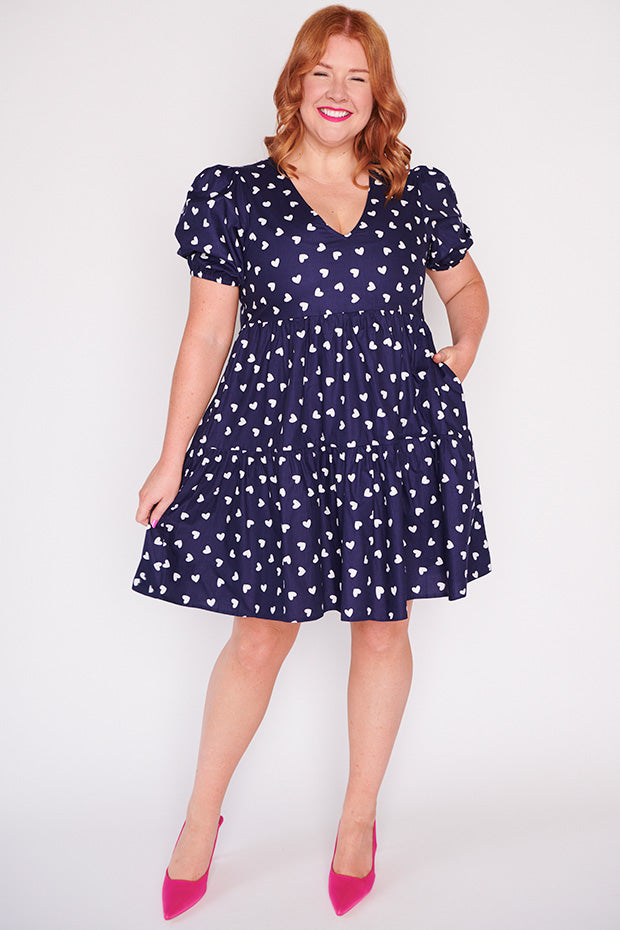 Phoebe Navy & White Hearts Dress – Navy & White Hearts mini dress