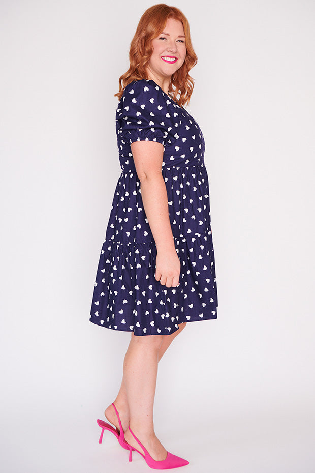 Phoebe Navy & White Hearts Dress – Navy & White Hearts mini dress