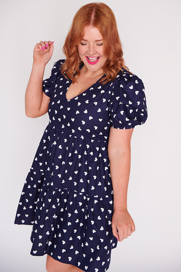 Phoebe Navy & White Hearts Dress – Navy & White Hearts mini dress